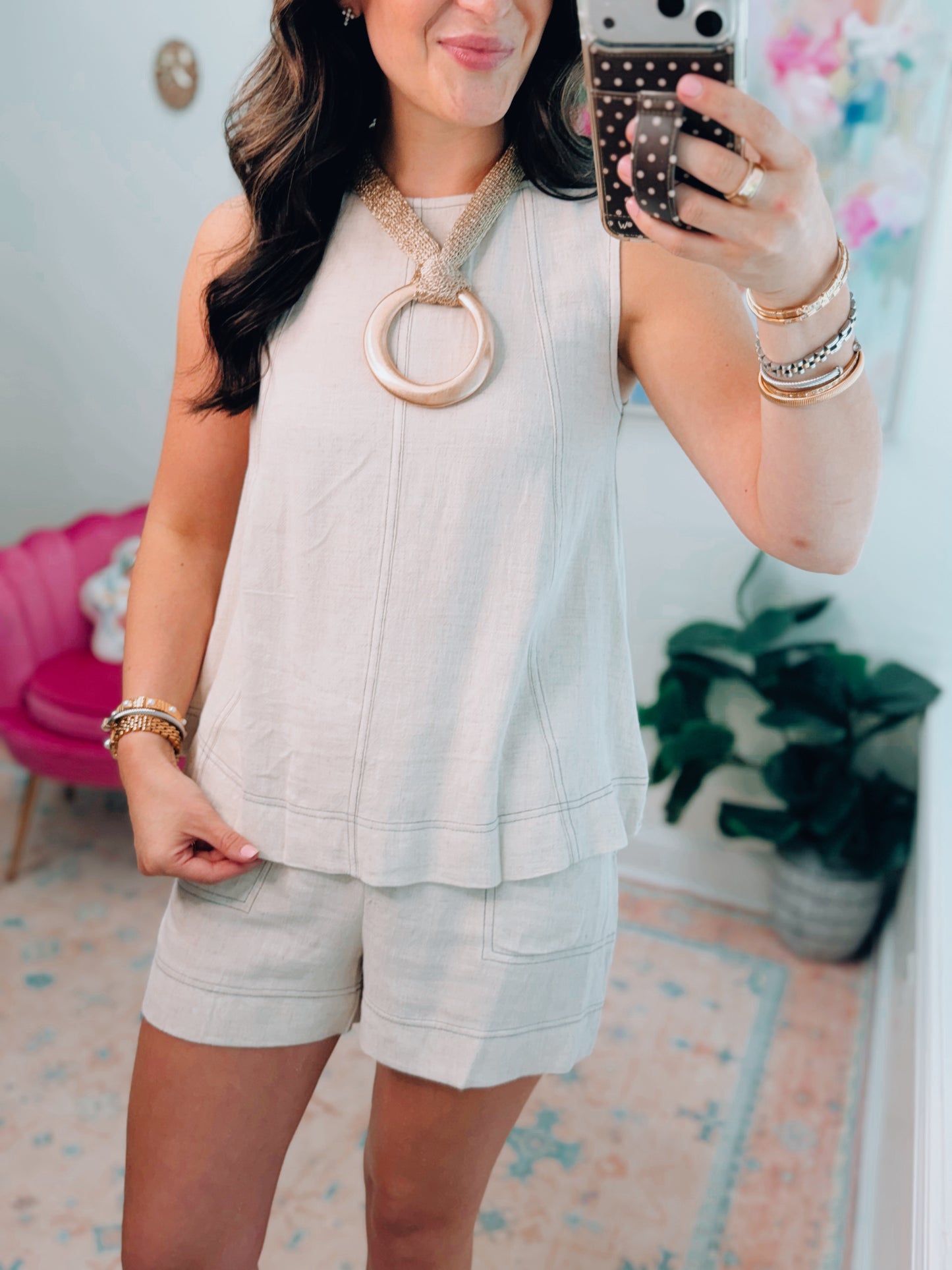 Linen Stitch Shorts Set
