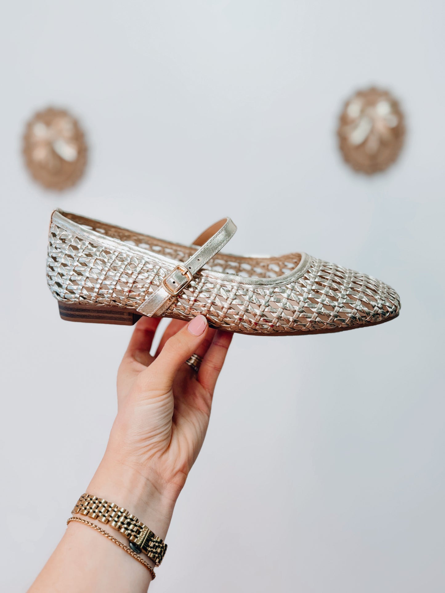 Mary Jane Classic Woven Flats | Gold