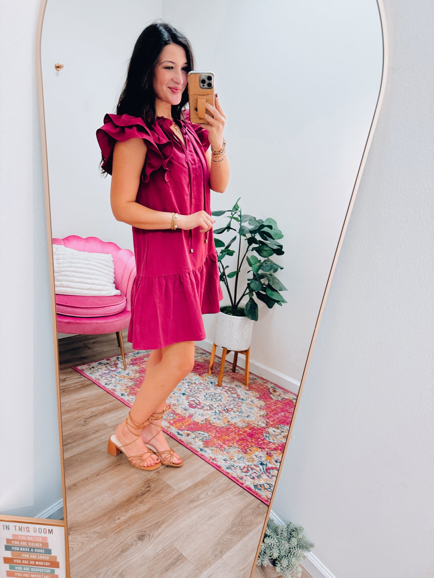 Plum Ruffle Sleeve Mini Dress