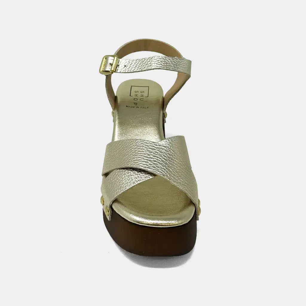 Giovanna Gold Leather Heels - Shu Shop