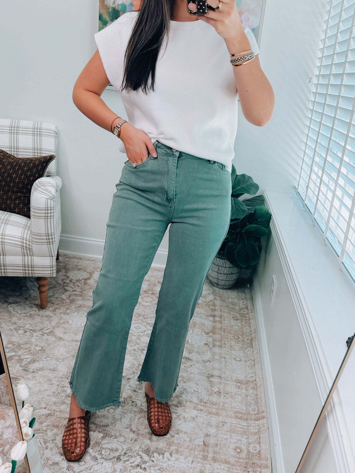 Maisie Olive Washed Cropped Denim