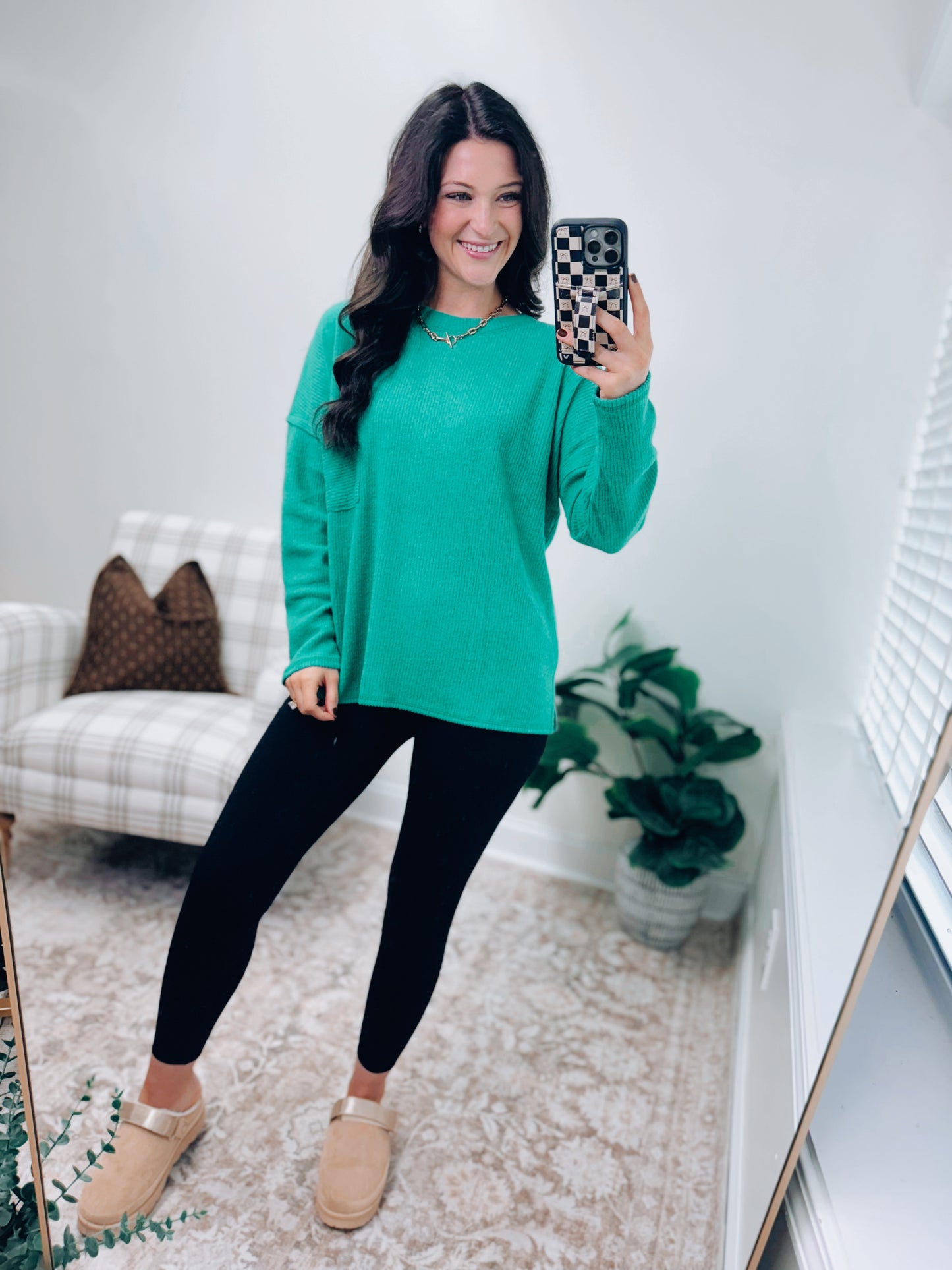 DOORBUSTER Pocket Brushed Ribbed Top - K Green