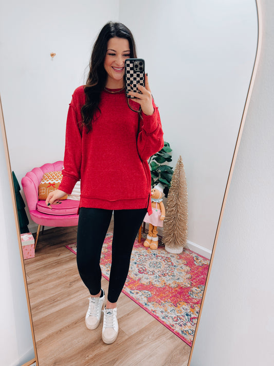 CURVY Brushed Sweater - Red