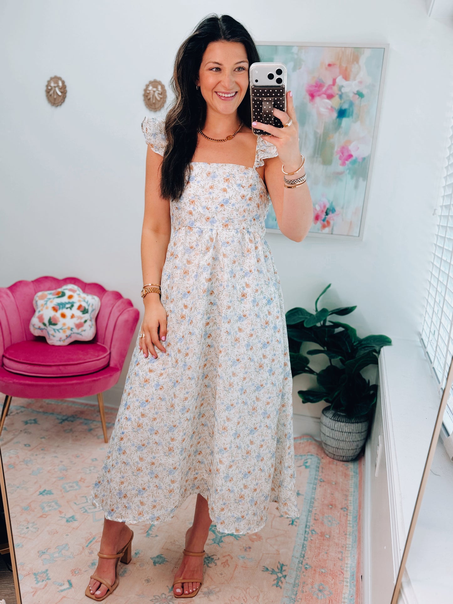 Sadie Floral Midi Dress - Blue