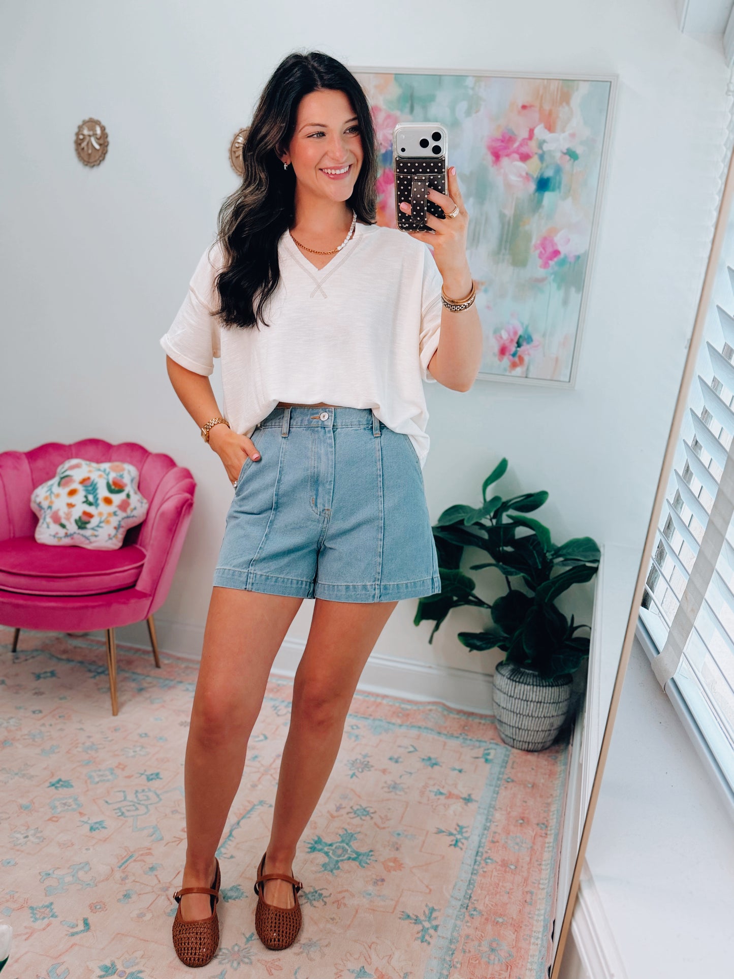 Kacey Pleated Denim Shorts - LT Denim