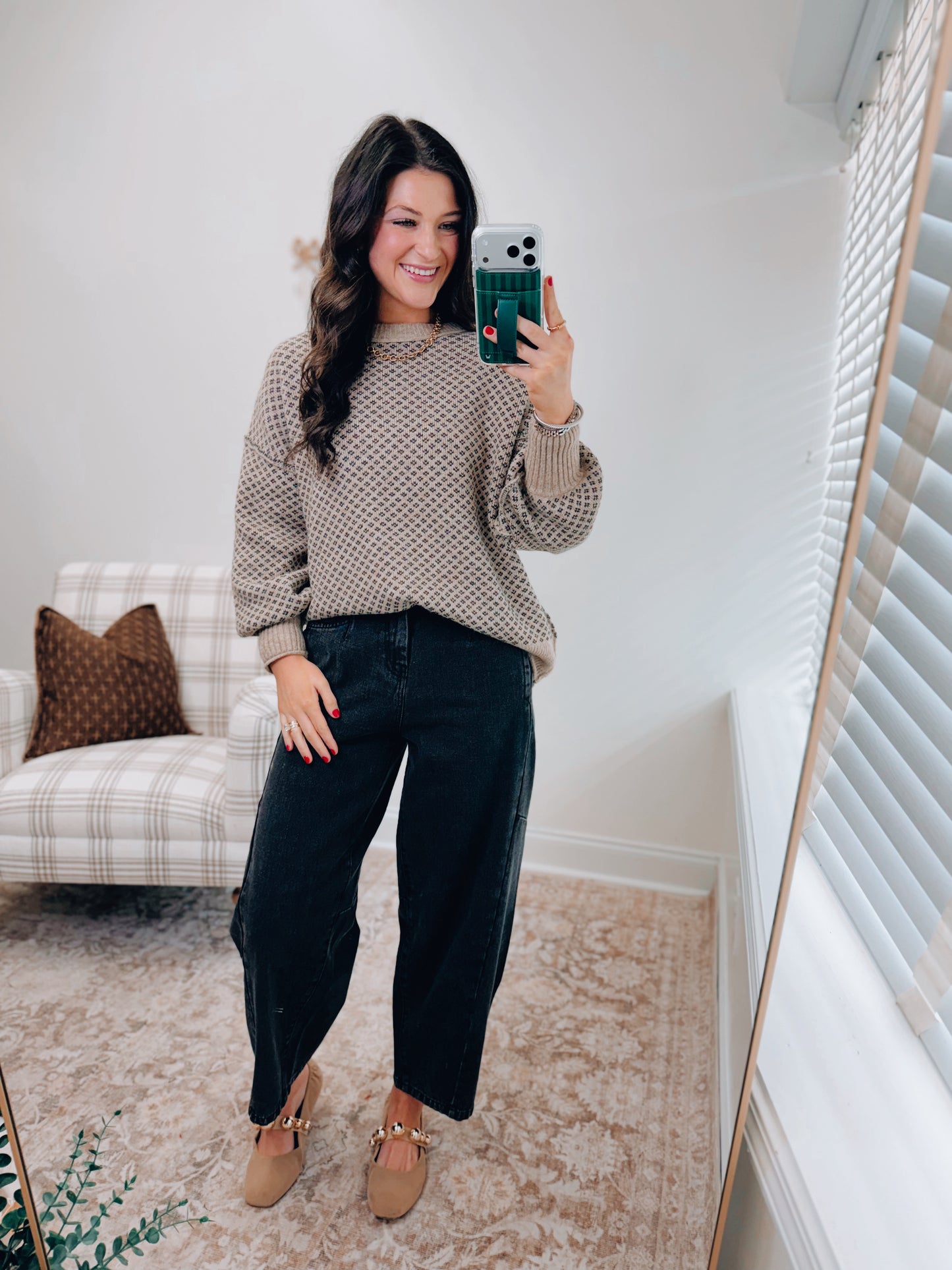 Mini Jacquard Taupe Knit Sweater