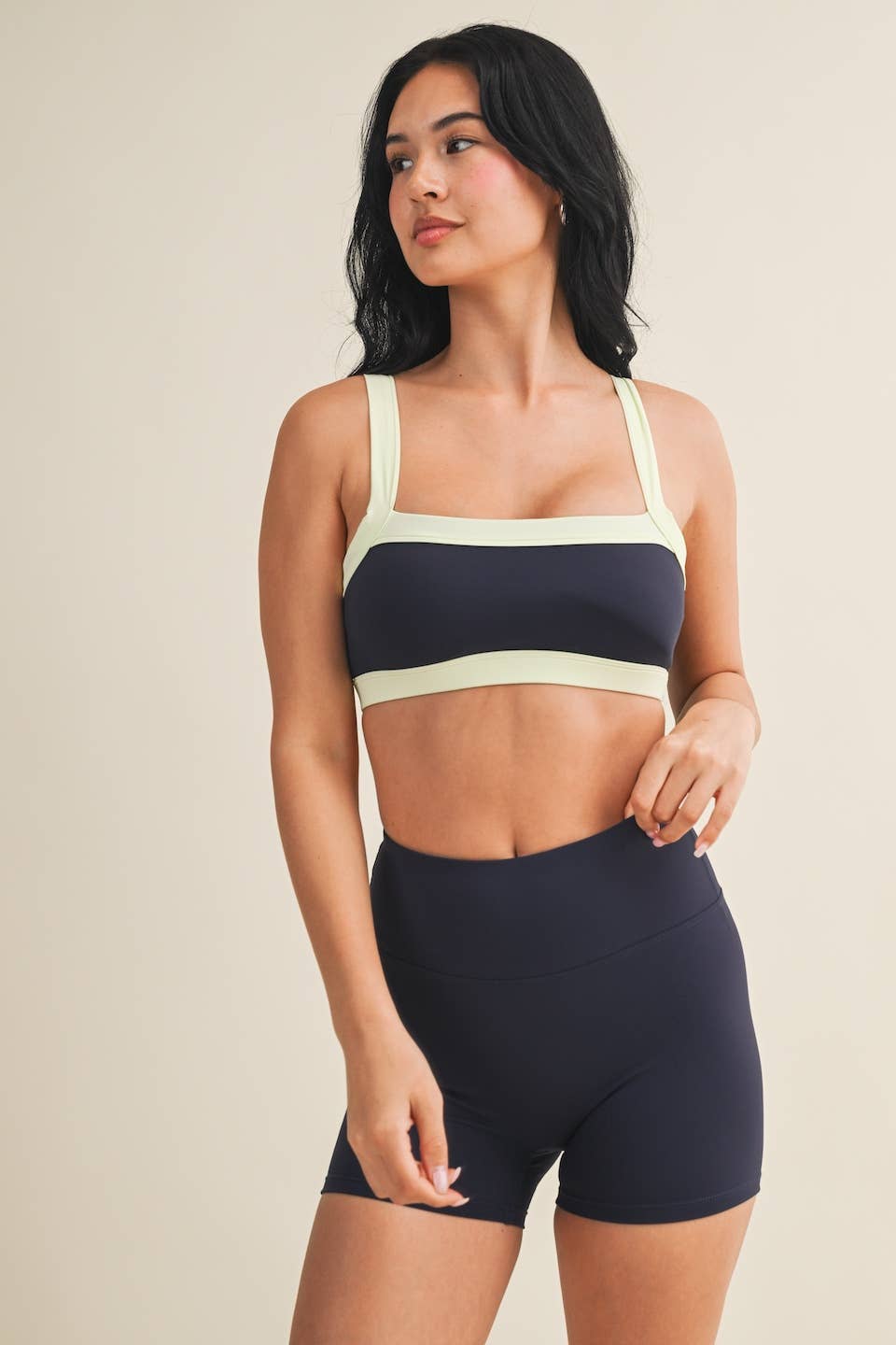 Navy Contrast Block Sports Bra