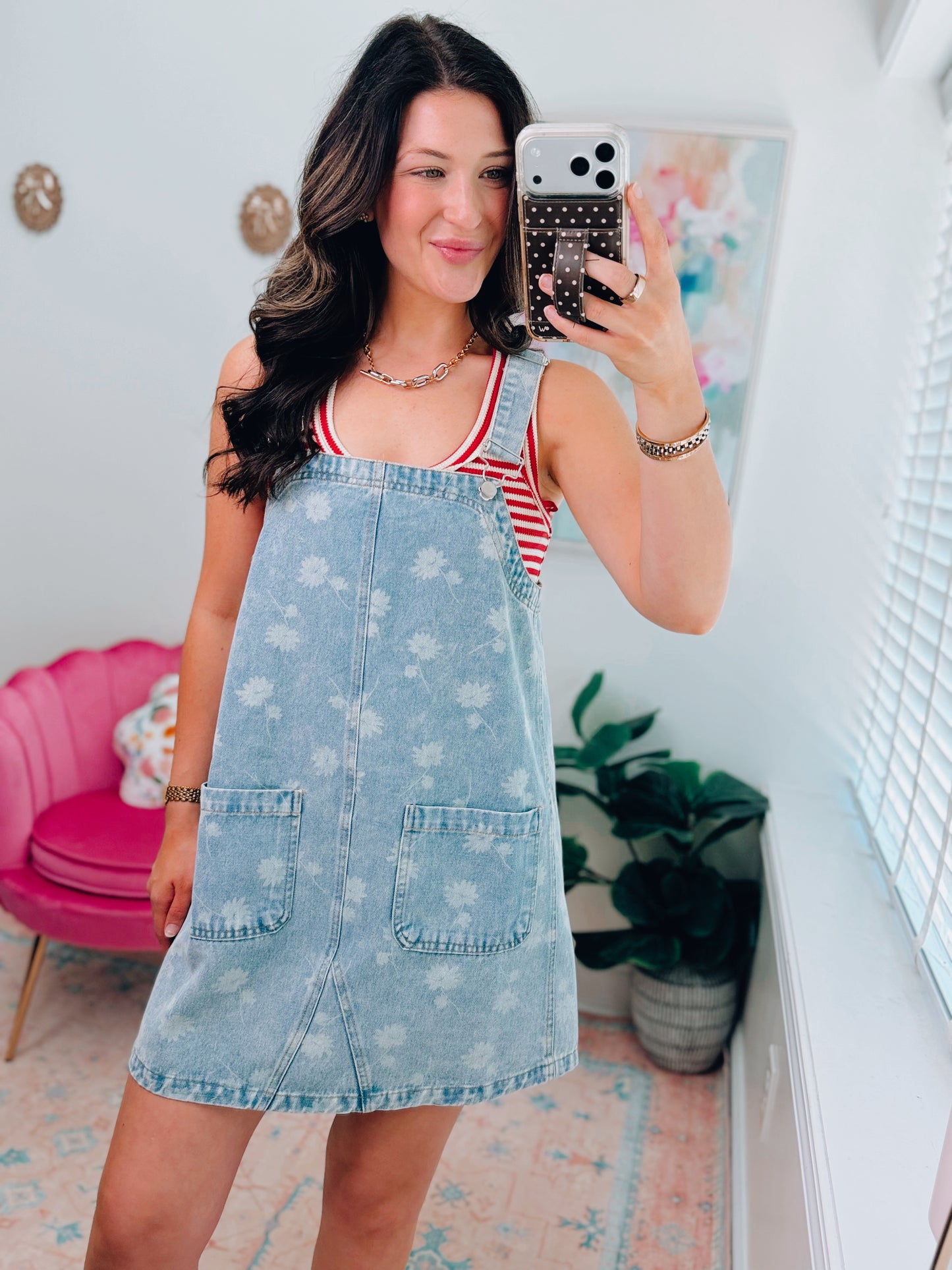 Dandelion Washed Denim Overall Mini Dress