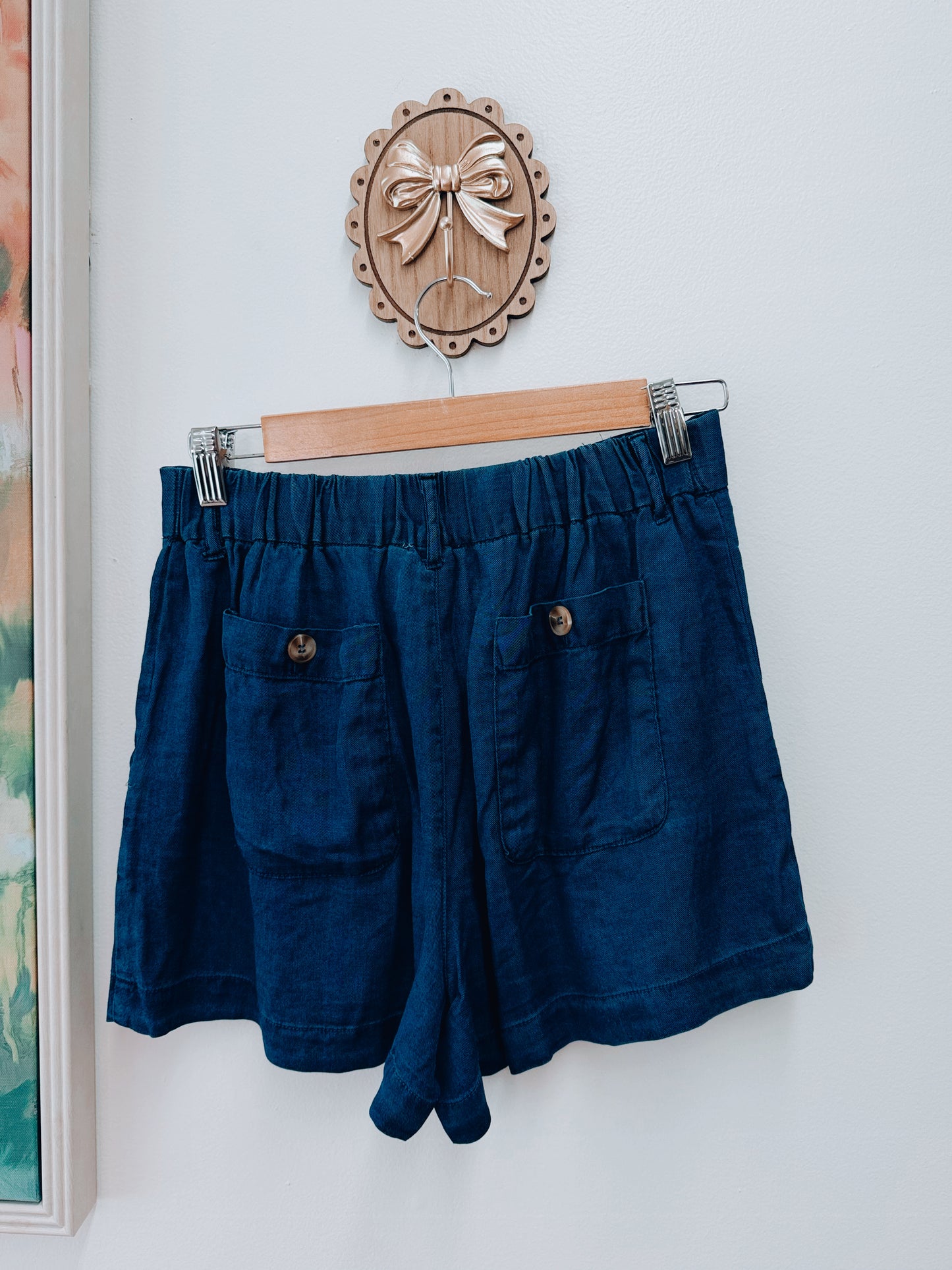 Dark Chambray Pintuck Shorts