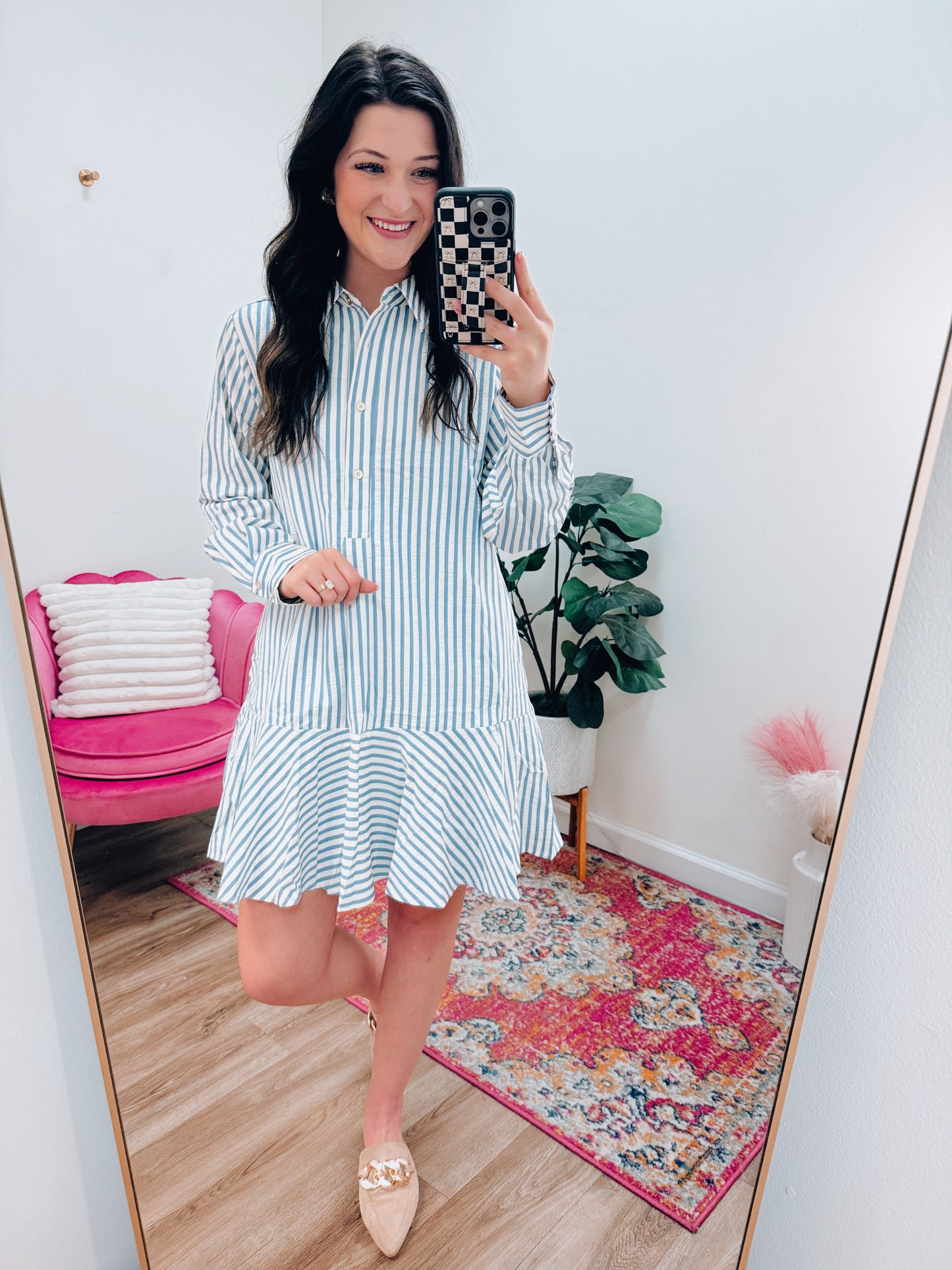 Chic & Classy Striped Mini Dress - Blue