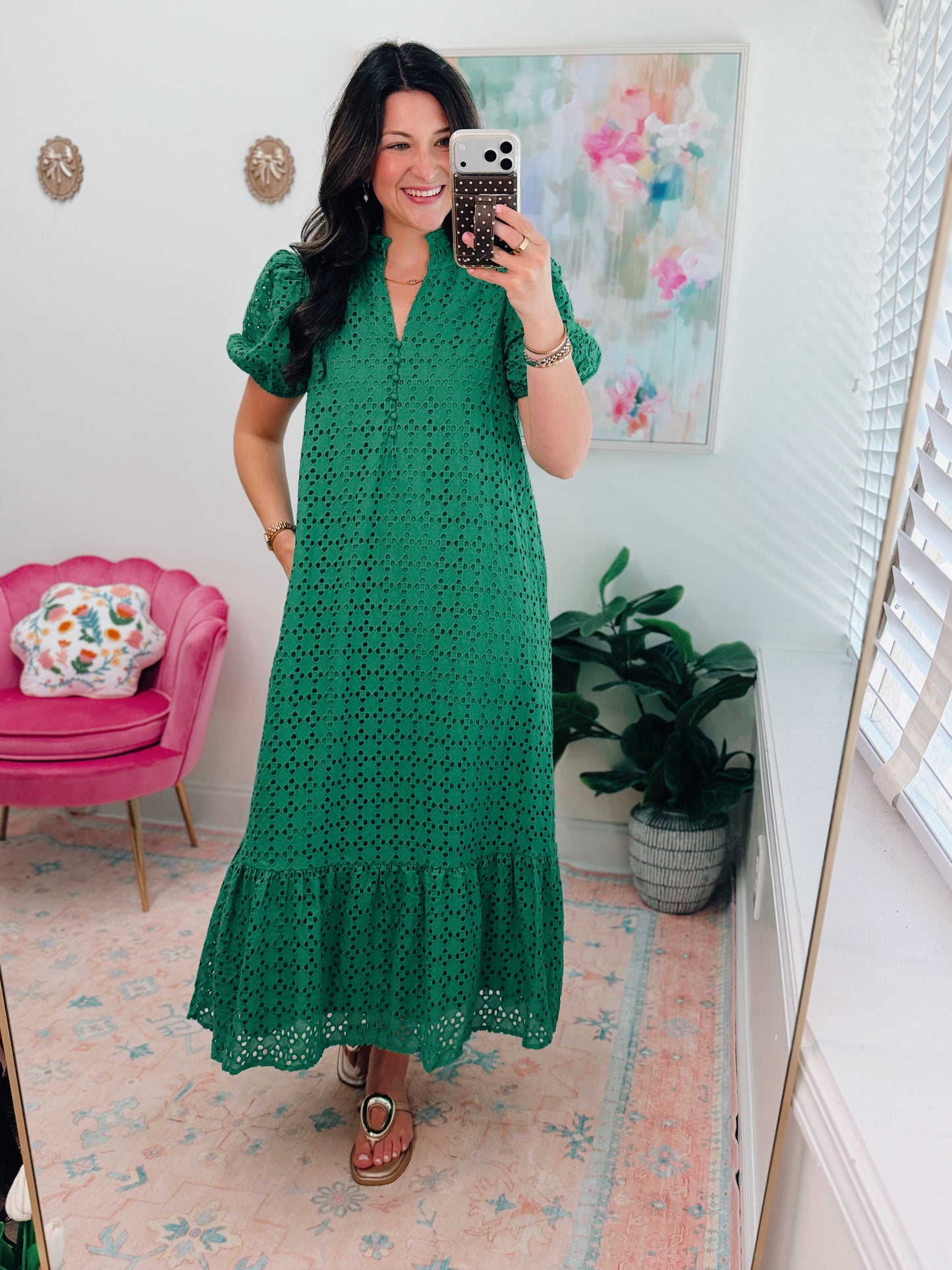 Simply Grace Eyelet Midi Dress - Green