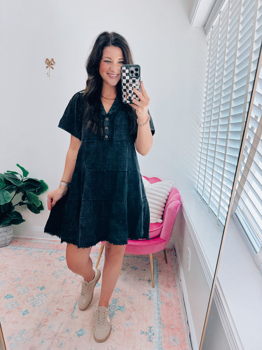 Black Mineral Wash Mini Dress