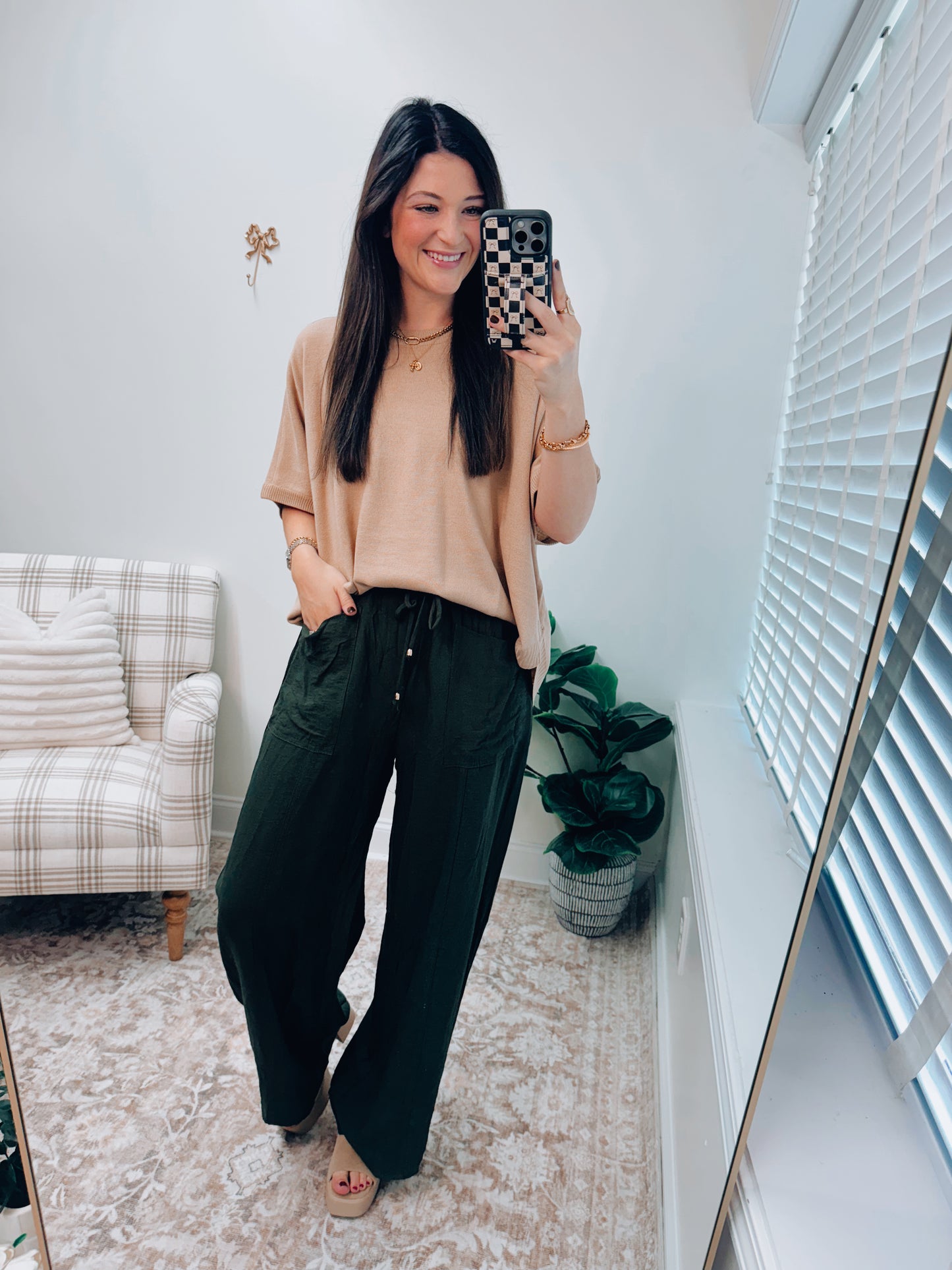 Arden Tie Linen Pants - Olive