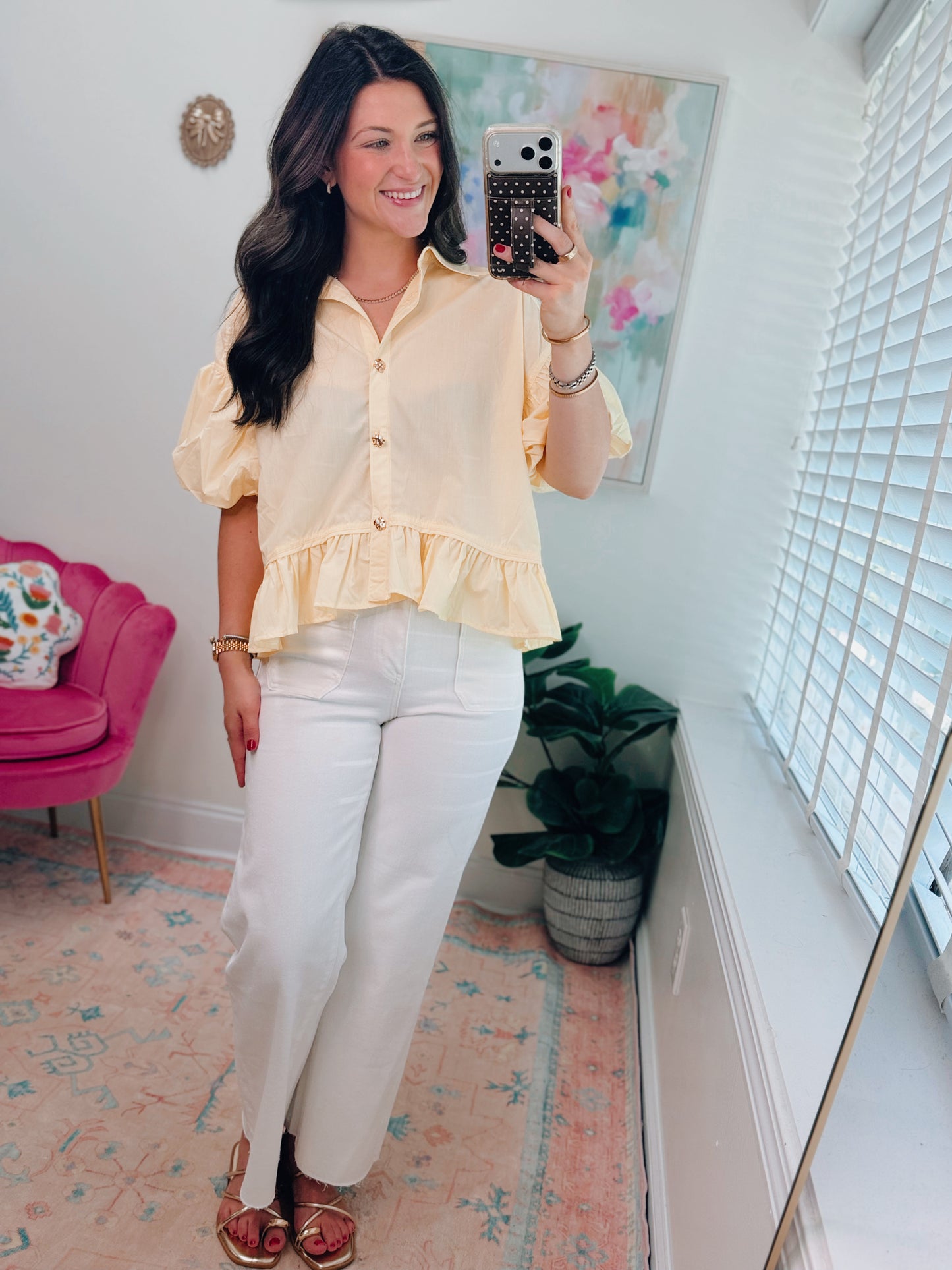 Blair Yellow Gold Button Top
