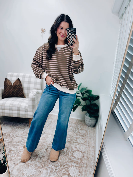 Mocha Stripe Crewneck
