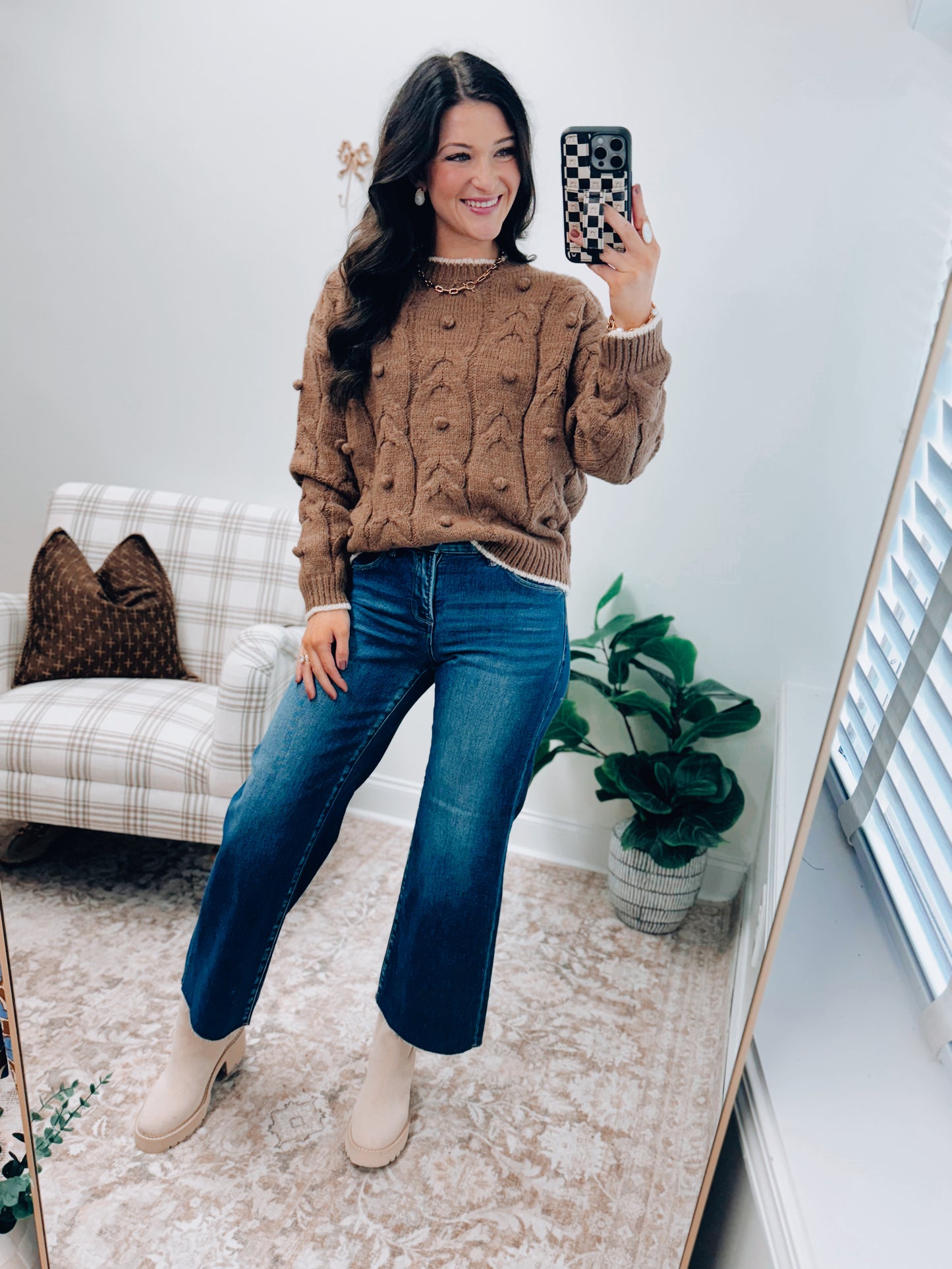 Faye Cable Knit Ball Sweater