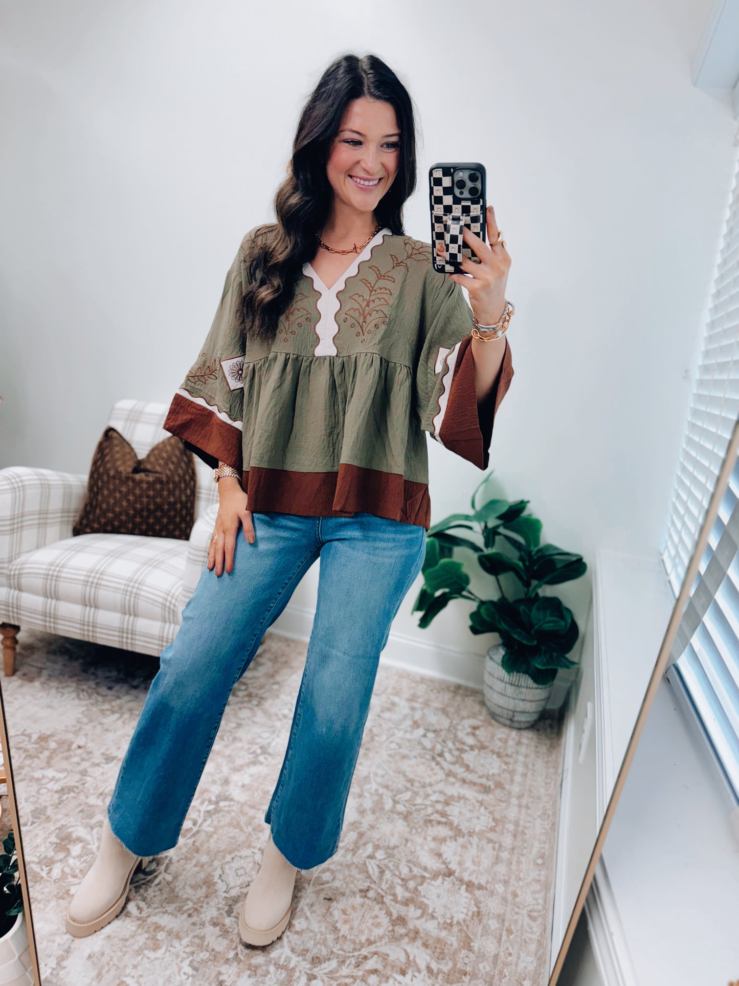 Color Block Airflow Embroidered Top