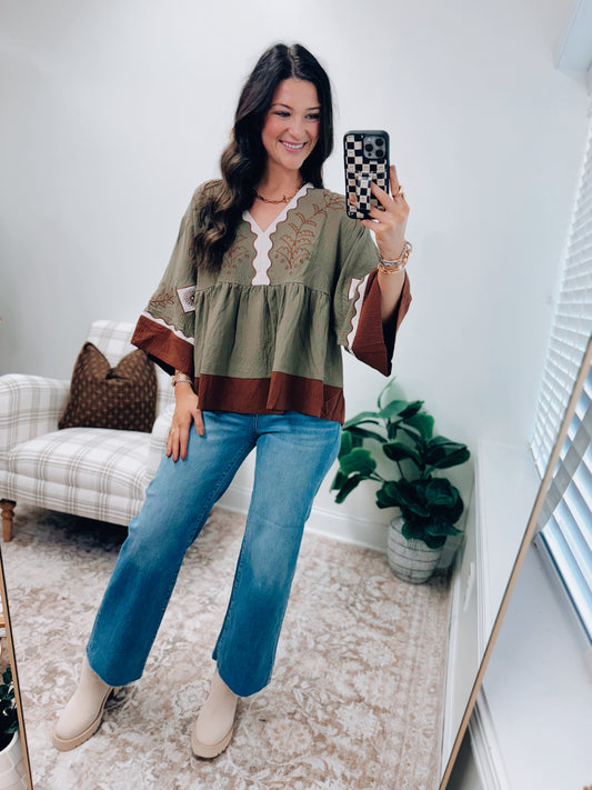 Color Block Airflow Embroidered Top