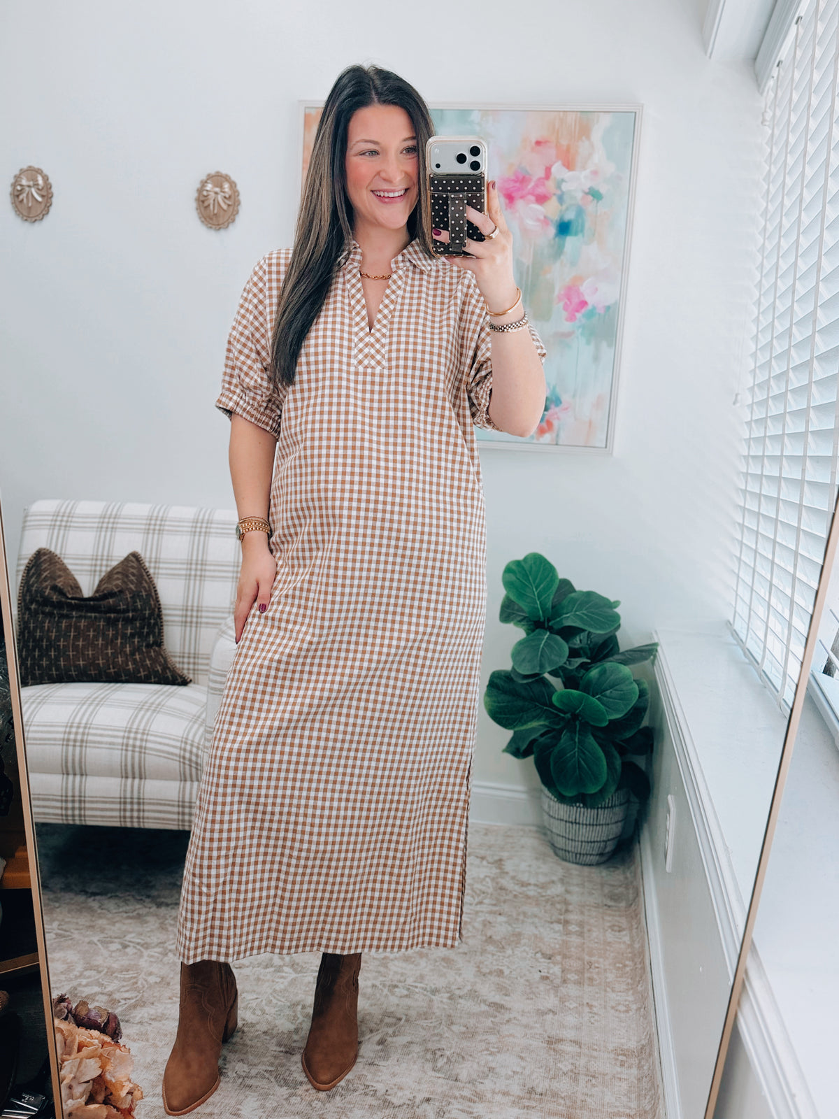 Maple Gingham Midi Dress