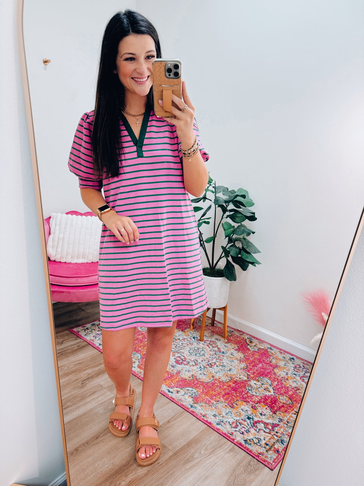 Orchid Striped Puff Sleeve Mini Dress