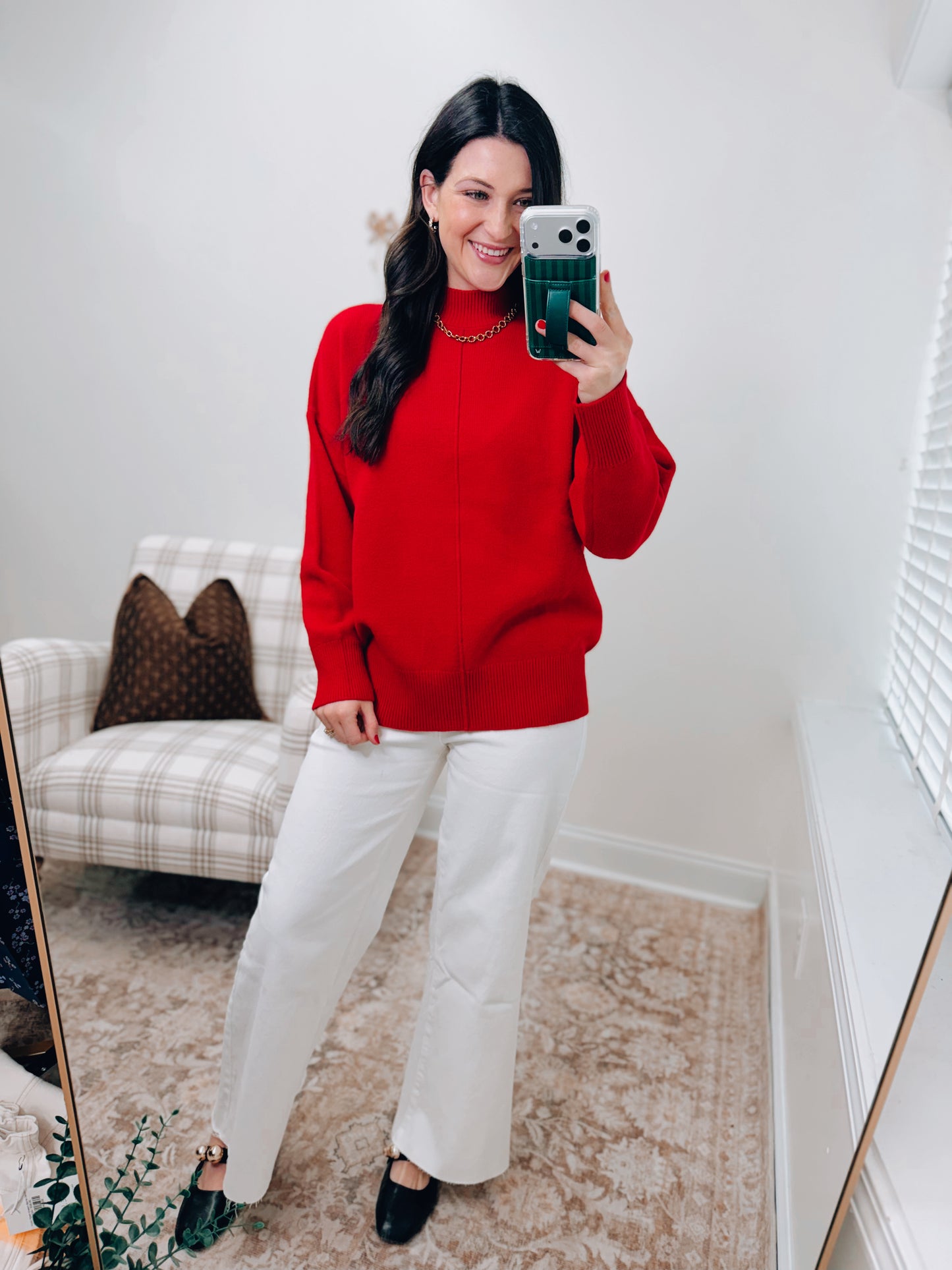 Red Ribbed Mock Front Seam Sweater