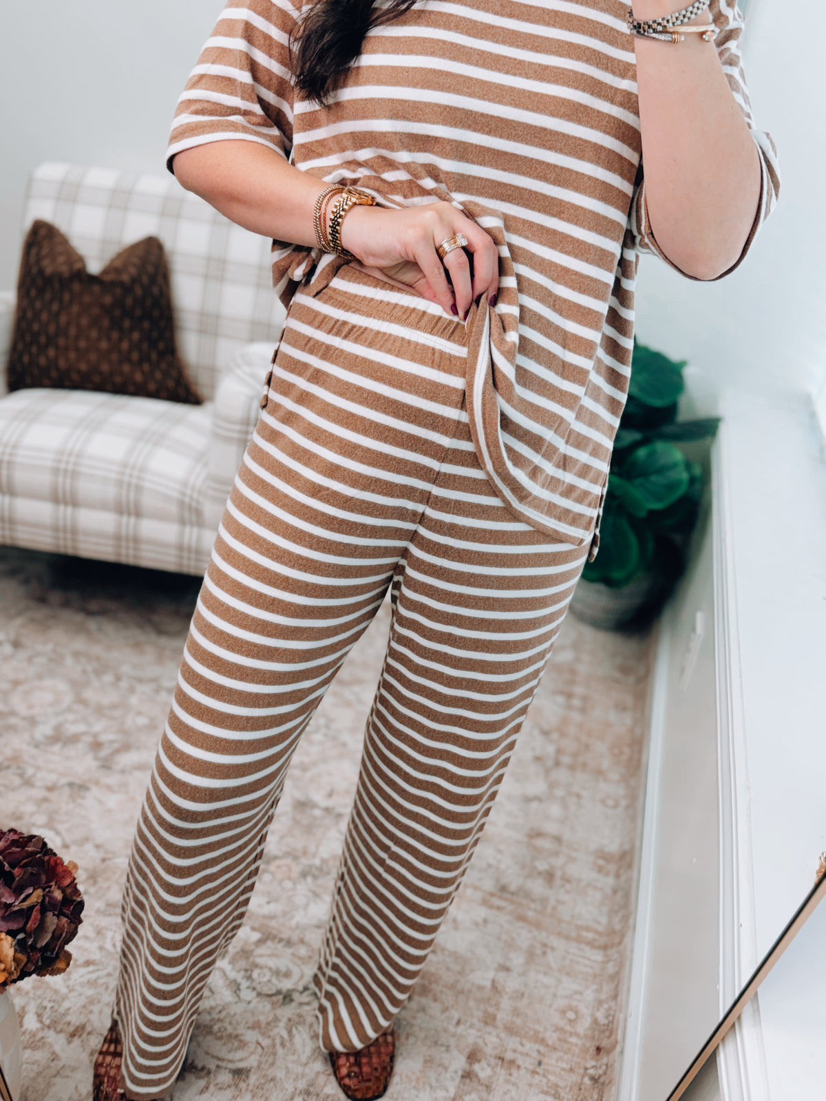 Camel Striped So Soft Pants Set