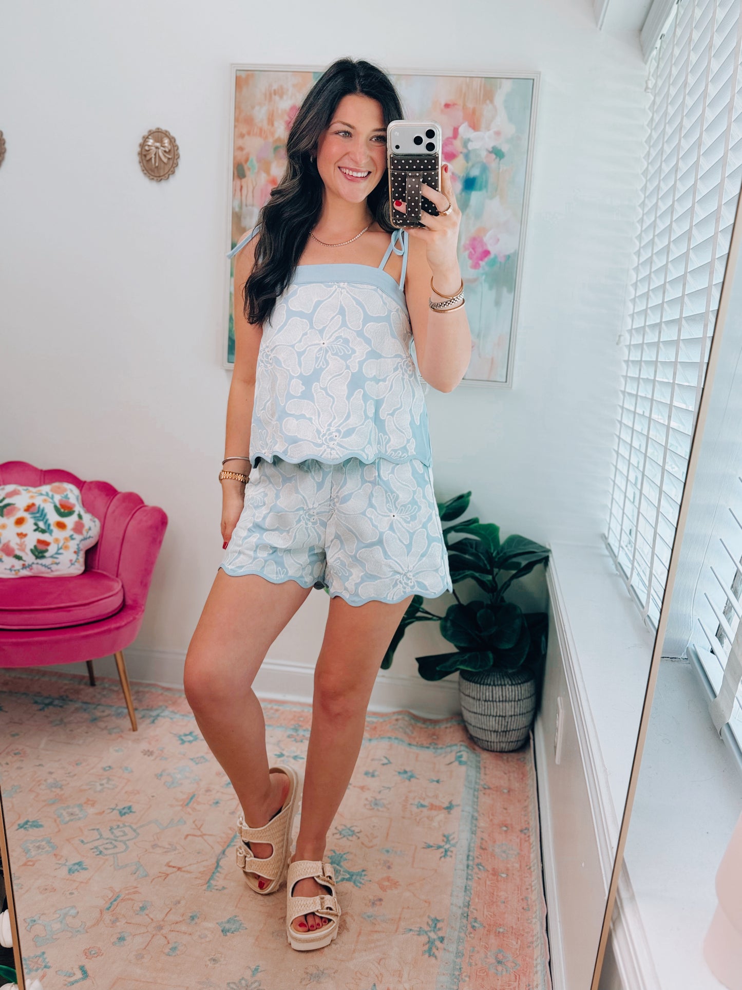 Blue Skies Embroidered Scallop Shorts