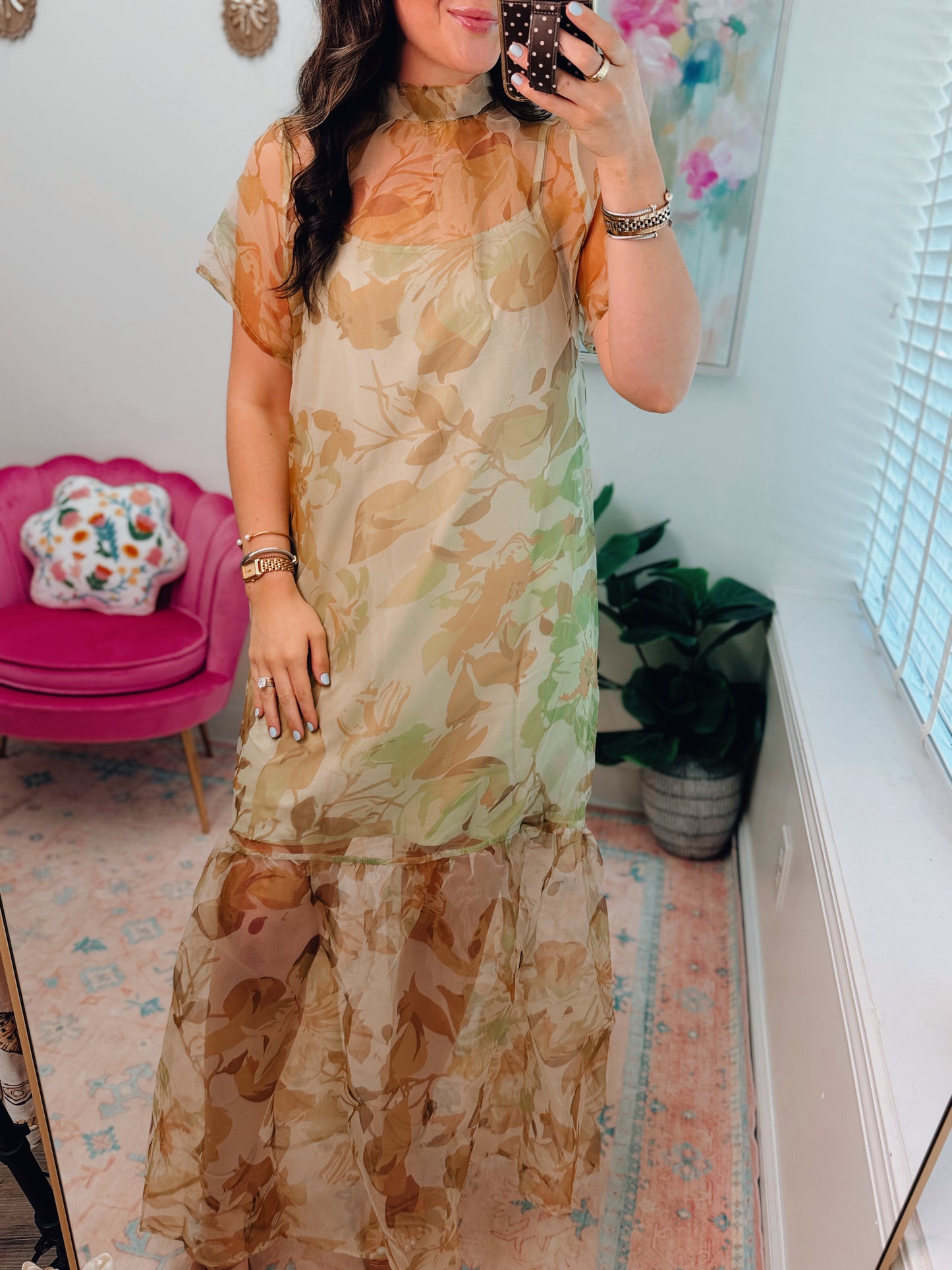 Ellery Floral Dime Organza Maxi Dress