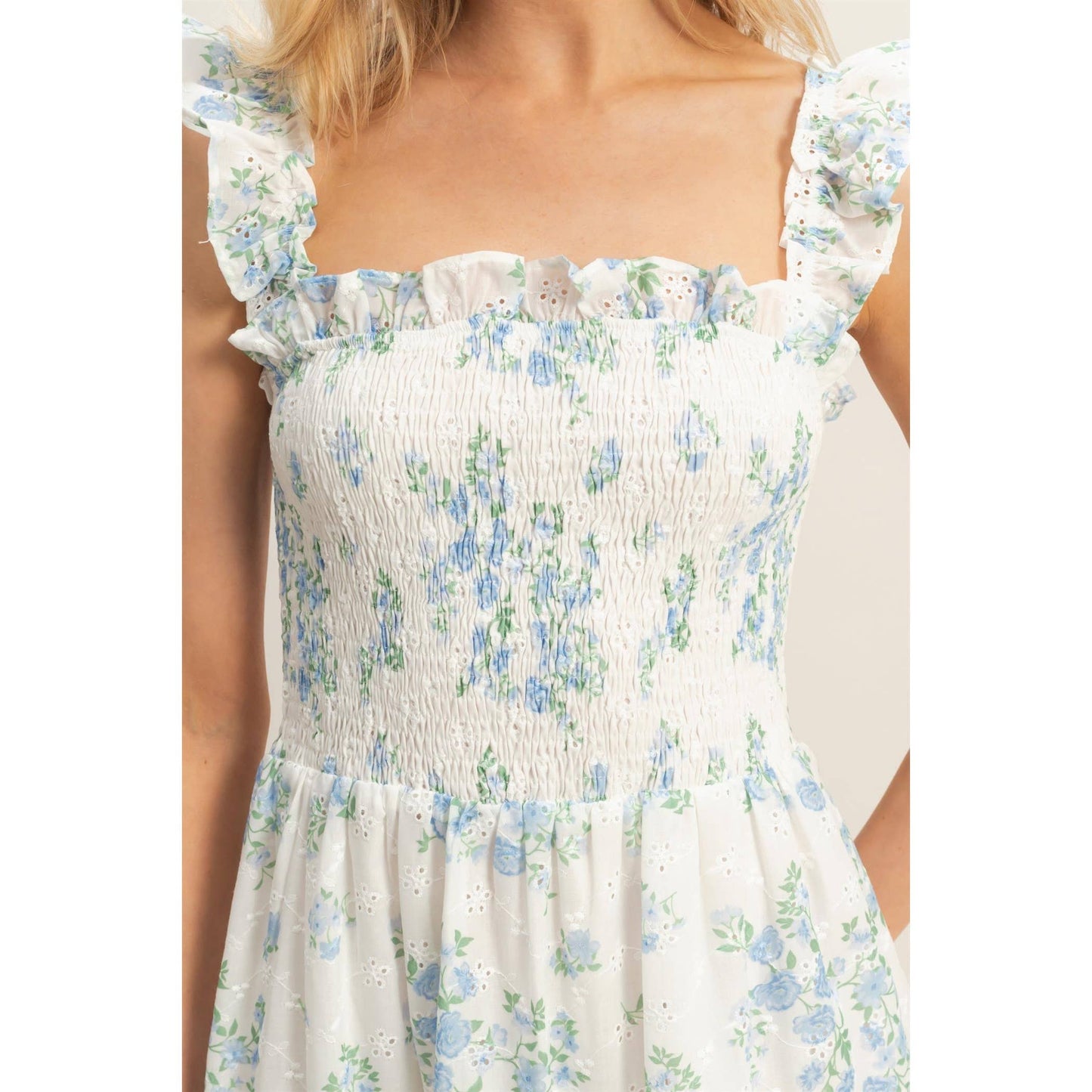 Smocked Floral Ruffle Strap Dress
