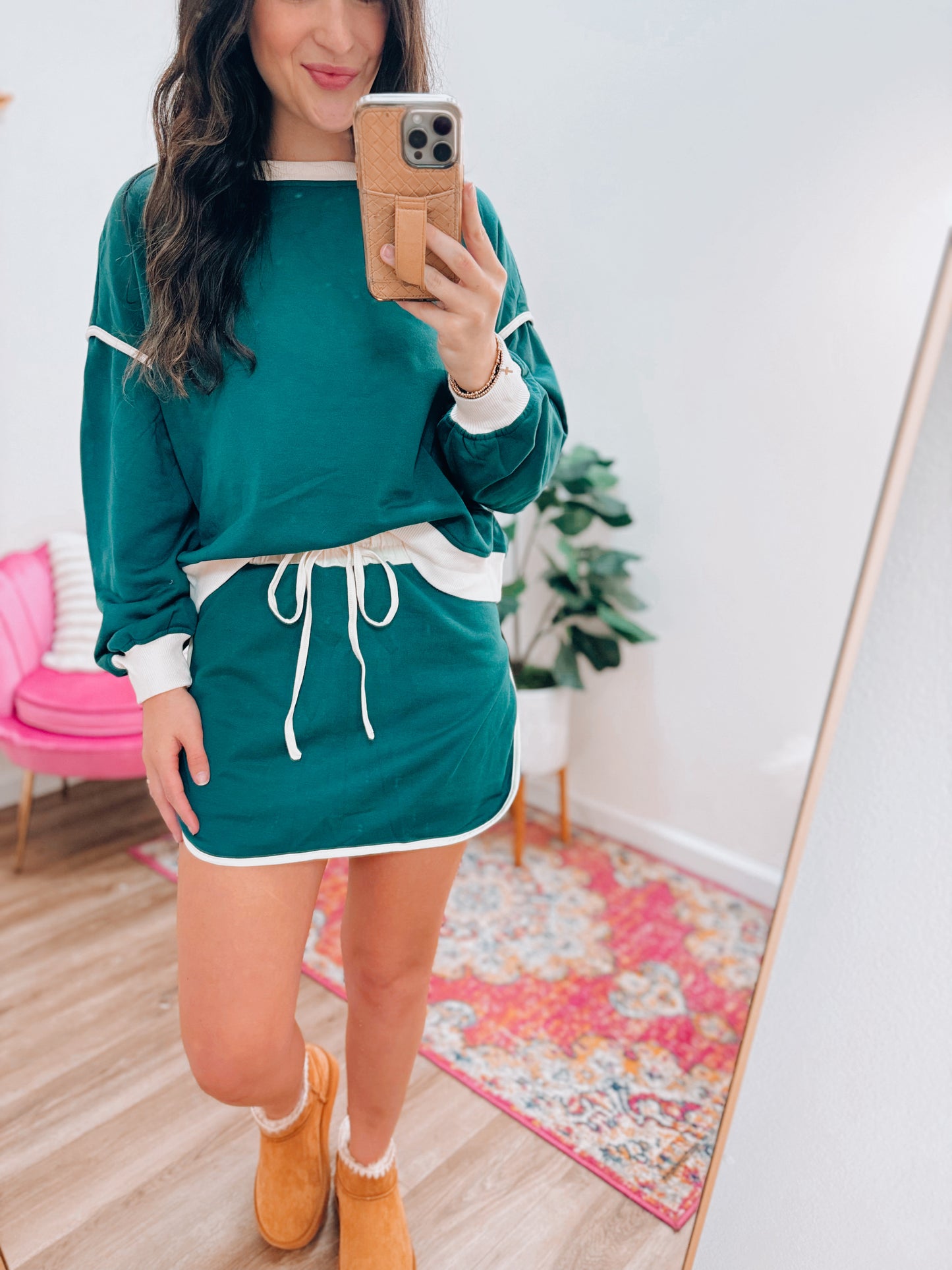 Evergreen Contrast Skirt Set