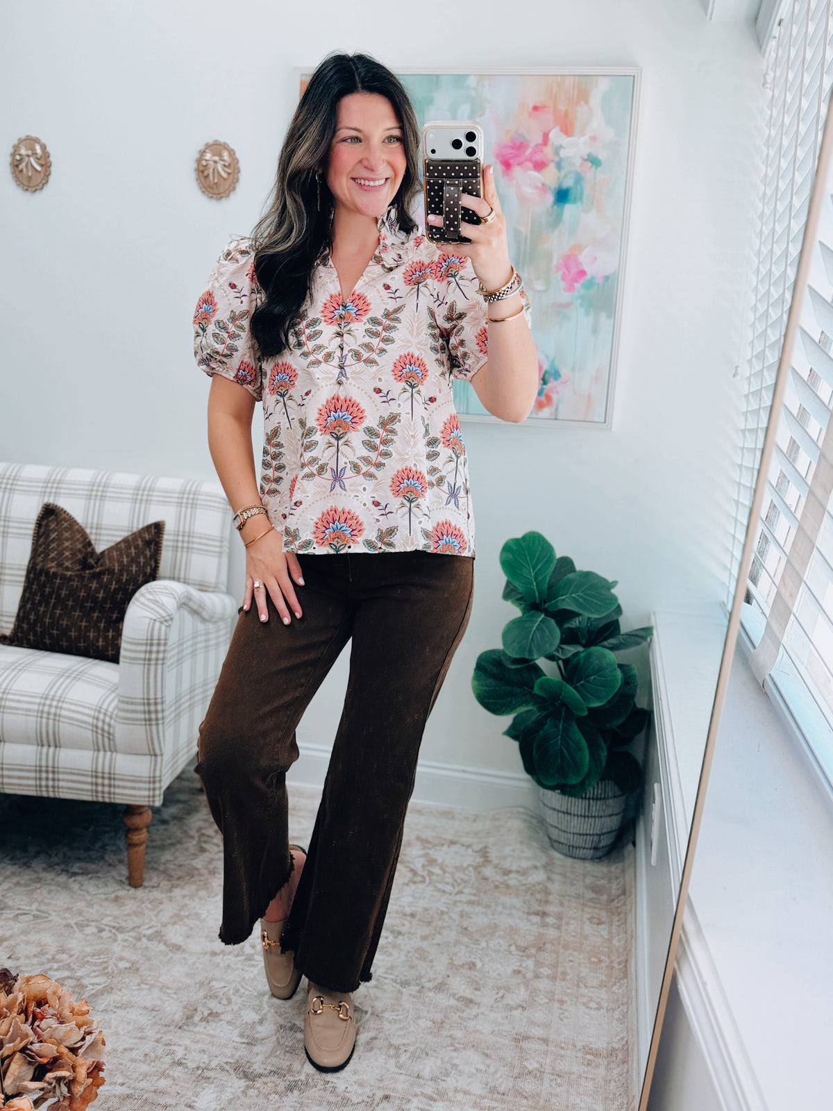 Maggie Eyelet Floral Ruffle Top