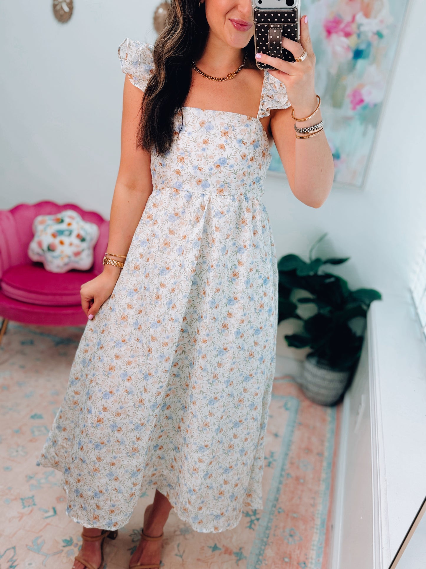 Sadie Floral Midi Dress - Blue