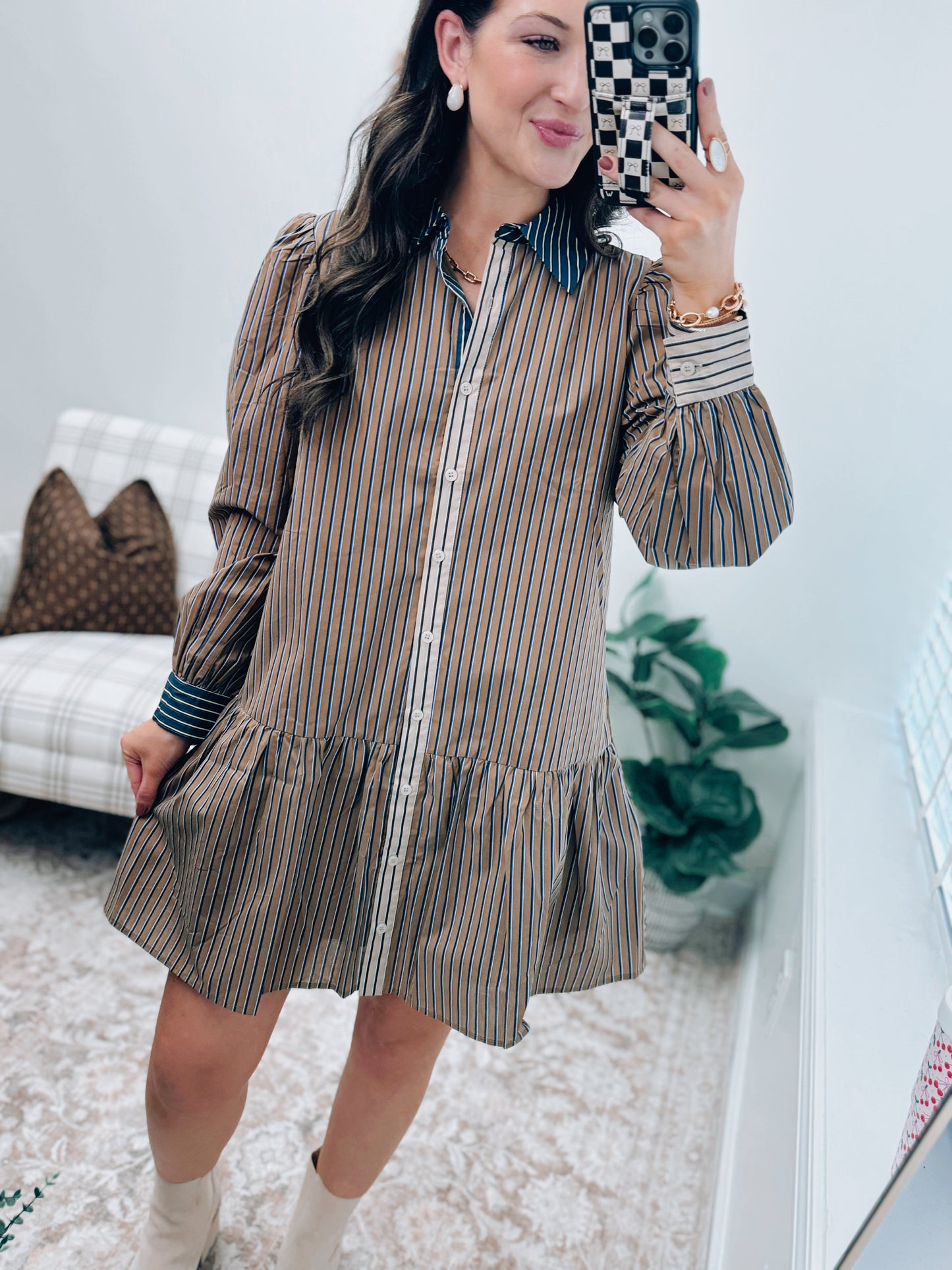 Teagan Olive Stripe Combo Mini Dress