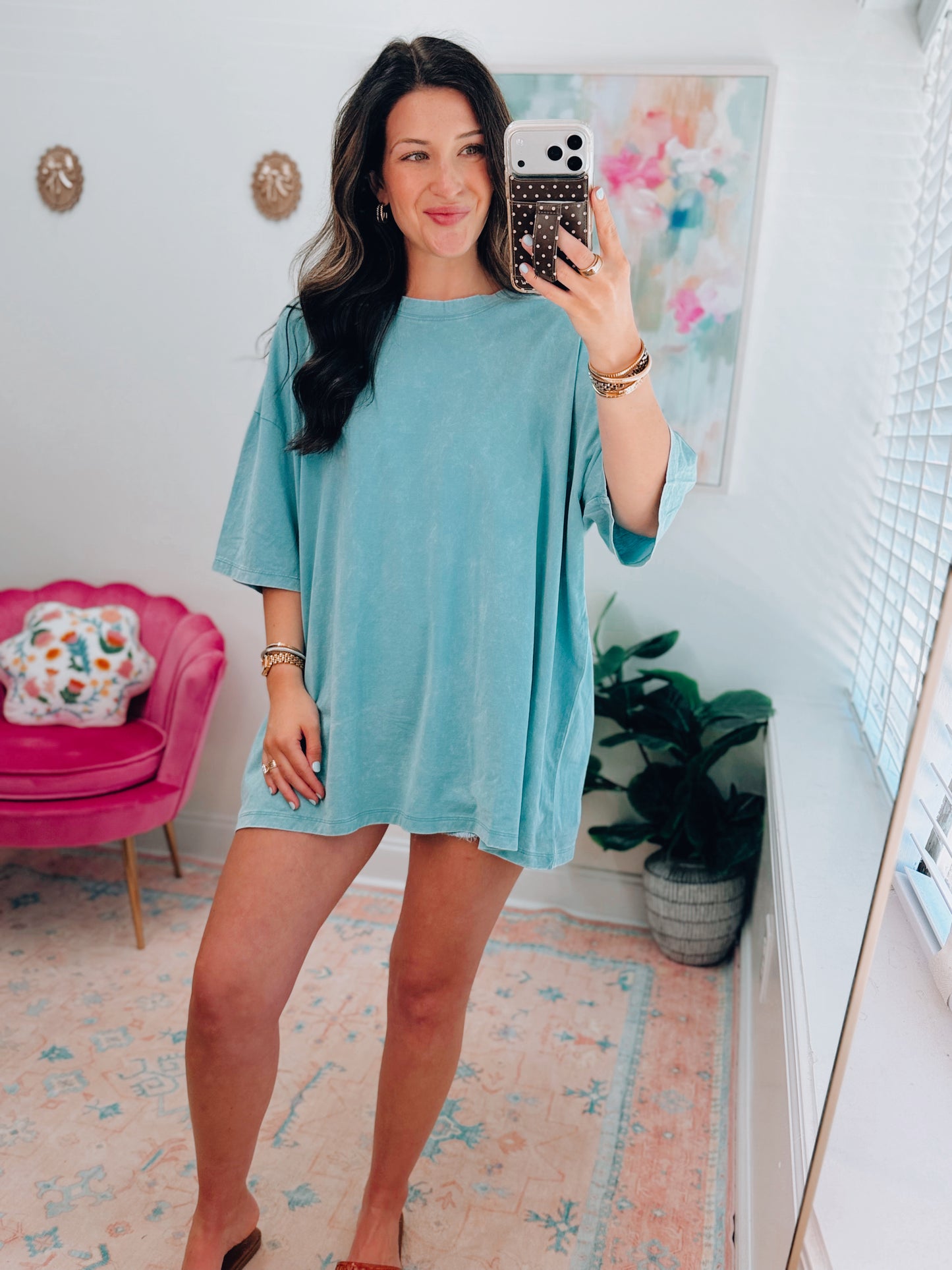 CURVY Daily Go-To Oversized Mineral Wash Tee - Blue