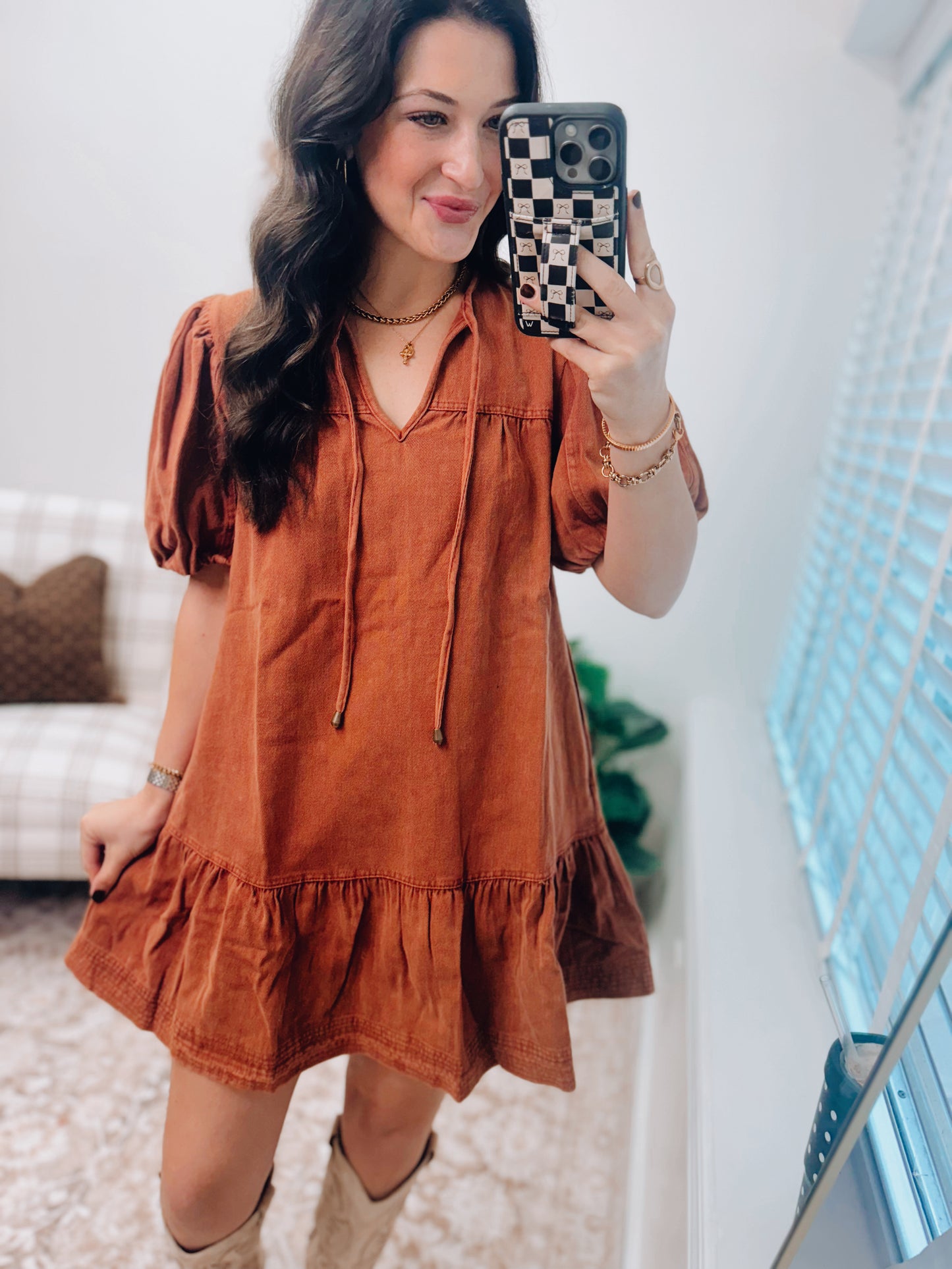 Harper Rust Denim Mini Dress