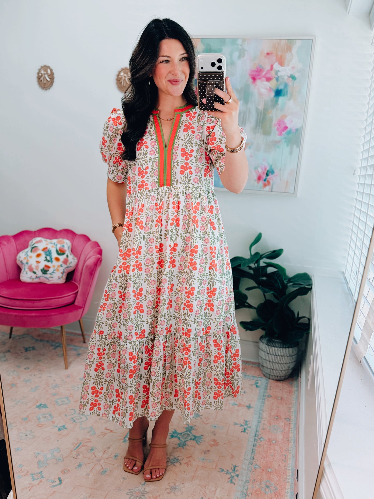 Coral Floral Midi Dress
