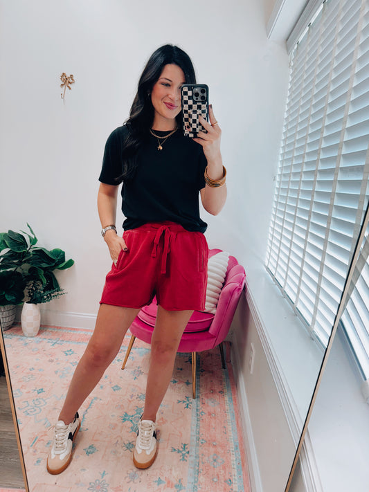 Mineral Wash Luxe Shorts - Garnet