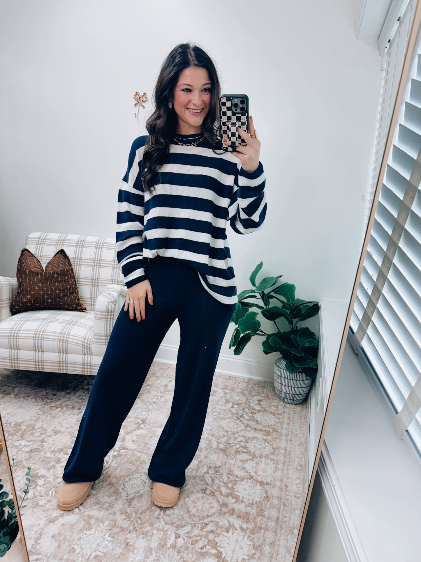 SoftWave Stripe Knit Set - Navy