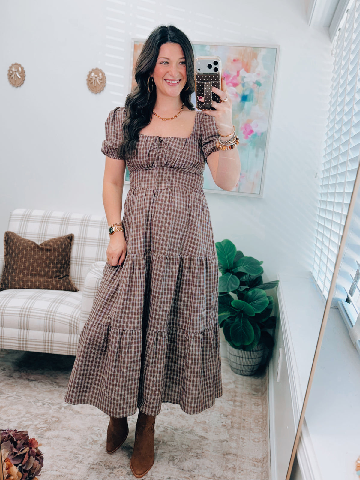 Fall Plaid Corset Midi Dress