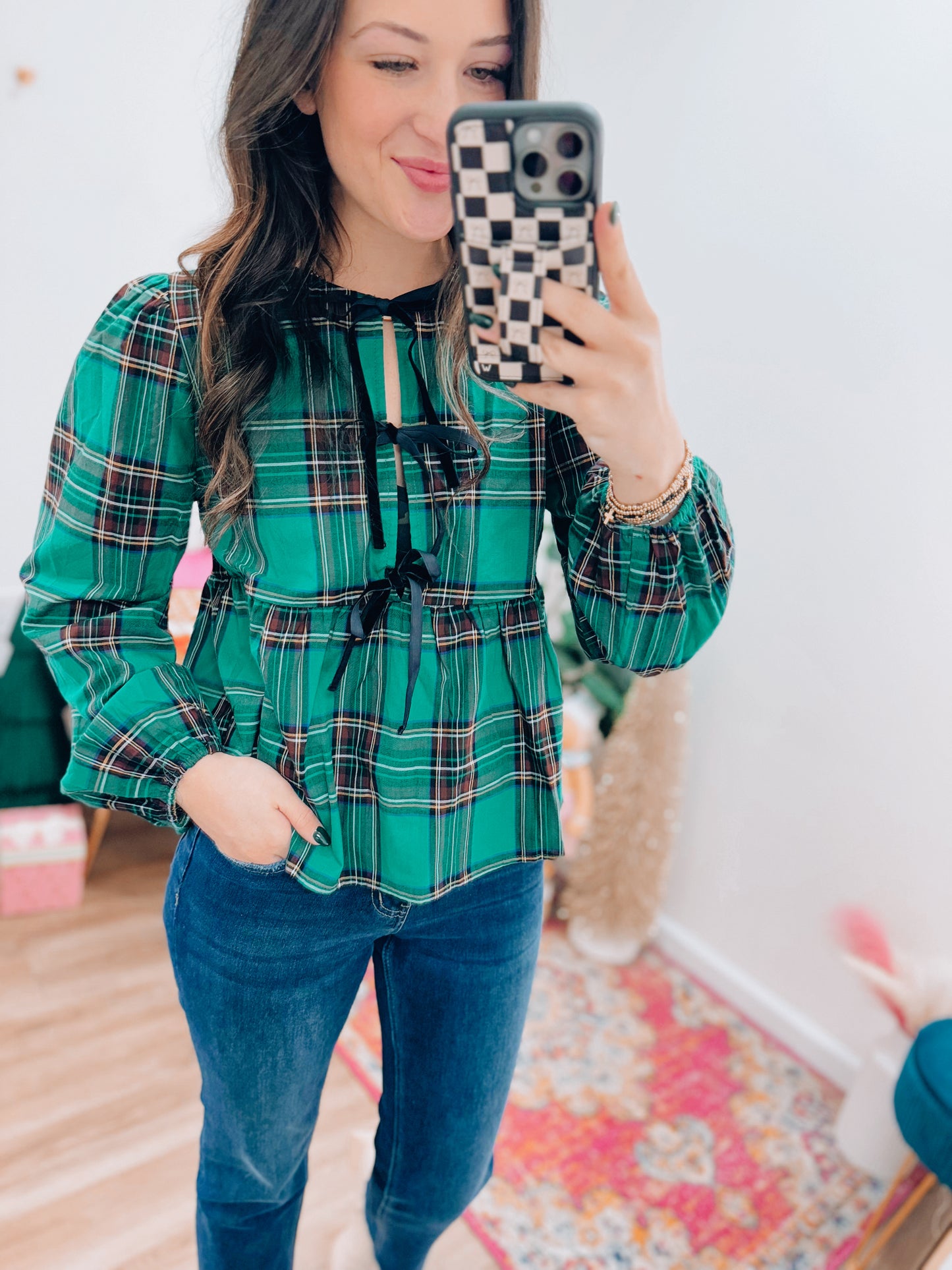 Plaid Velvet Bow Top