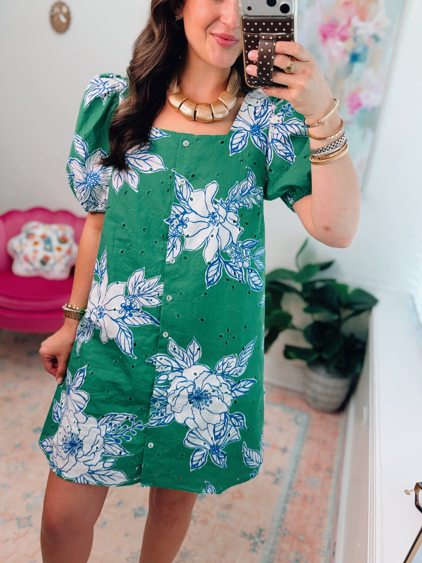 Teri Eyelet Square Neck Mini Dress