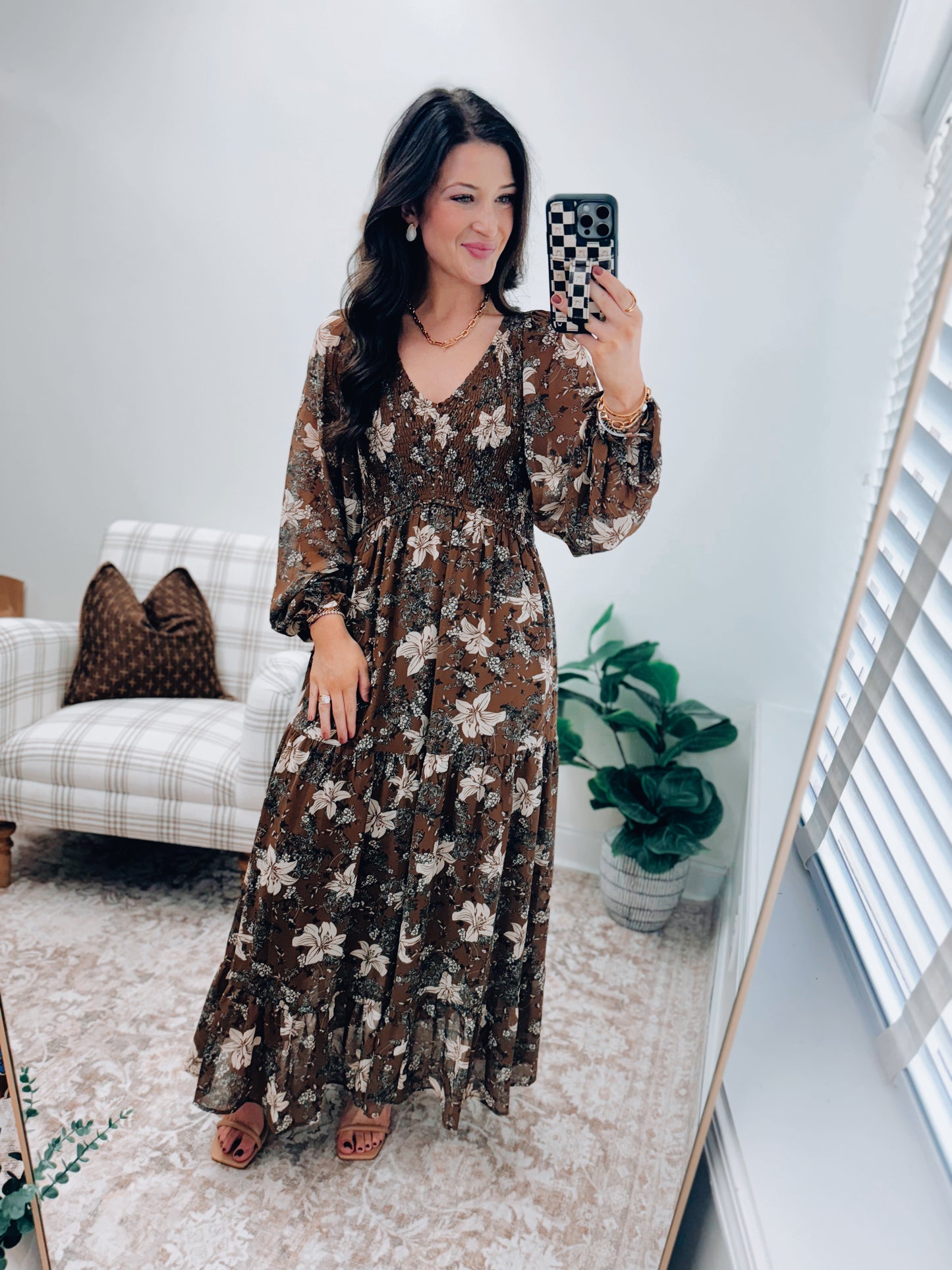 Campbell Smocked Mix Maxi Dress