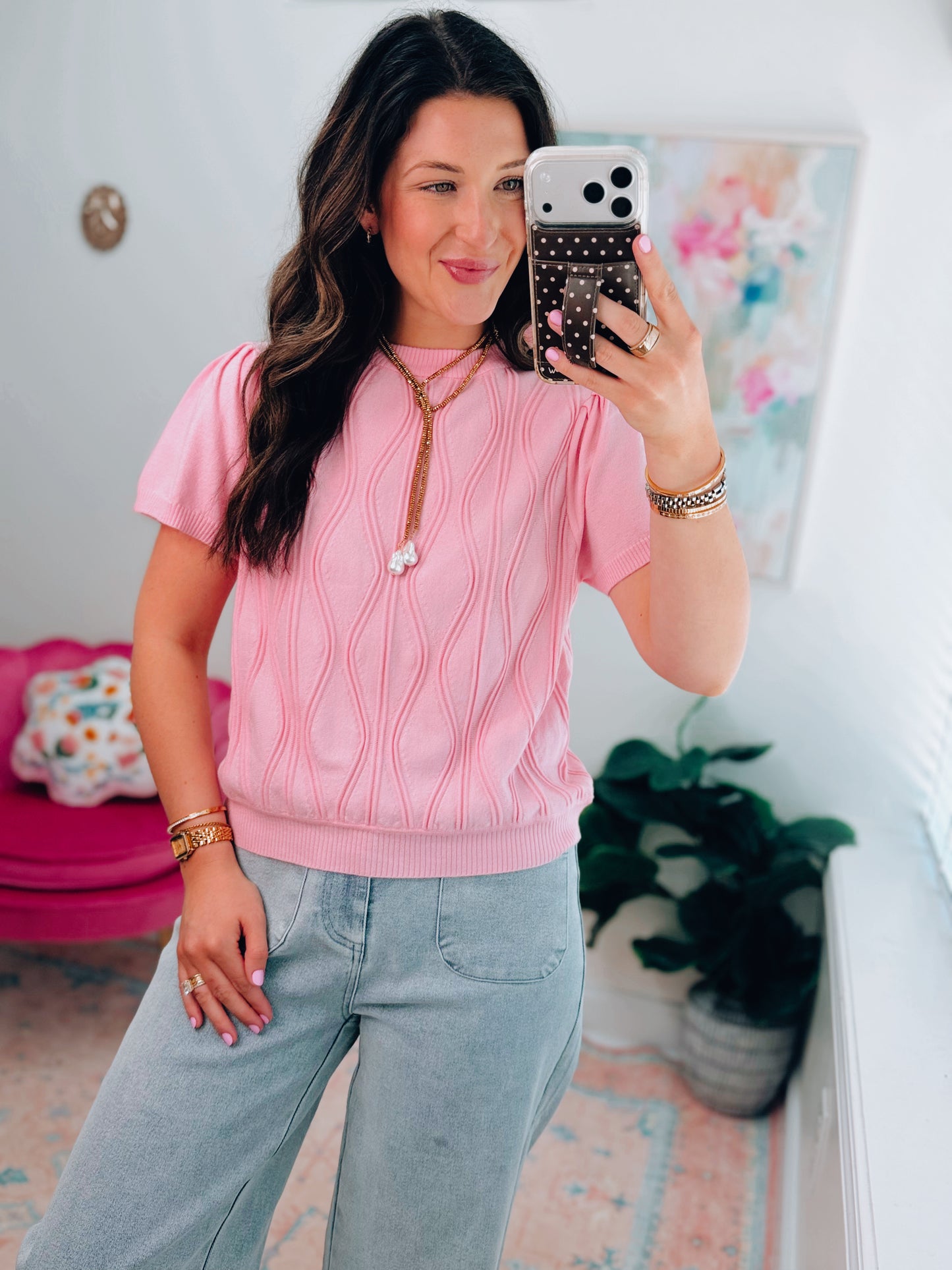 Pink Wave Sweater Top