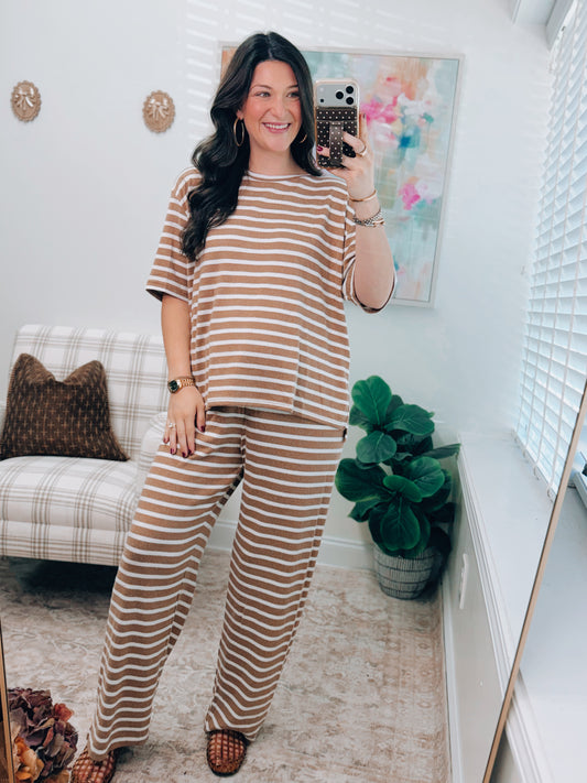Camel Striped So Soft Pants Set