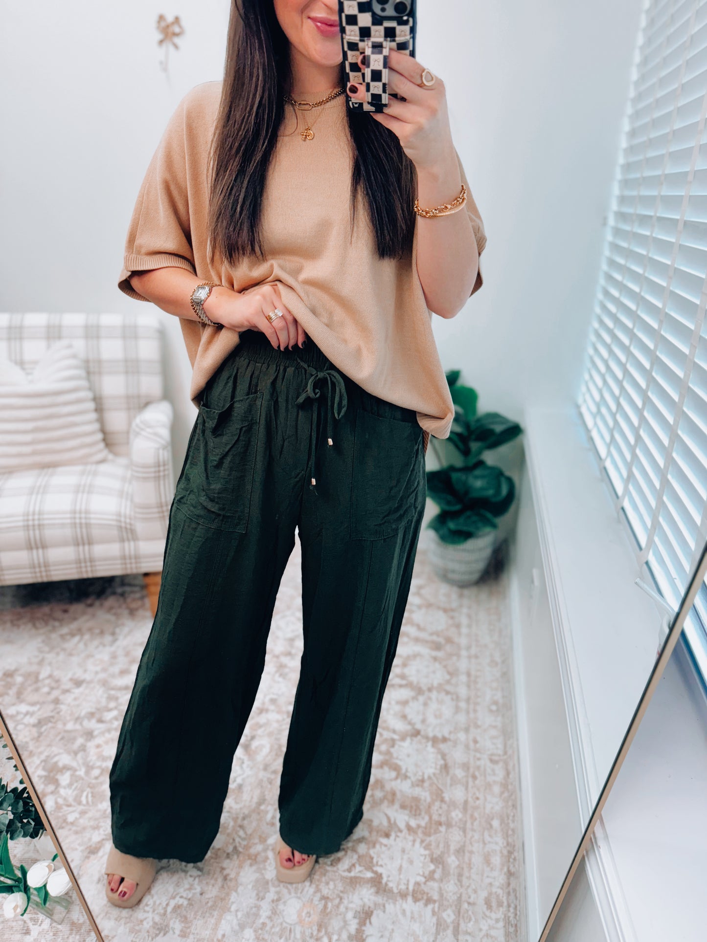 Arden Tie Linen Pants - Olive