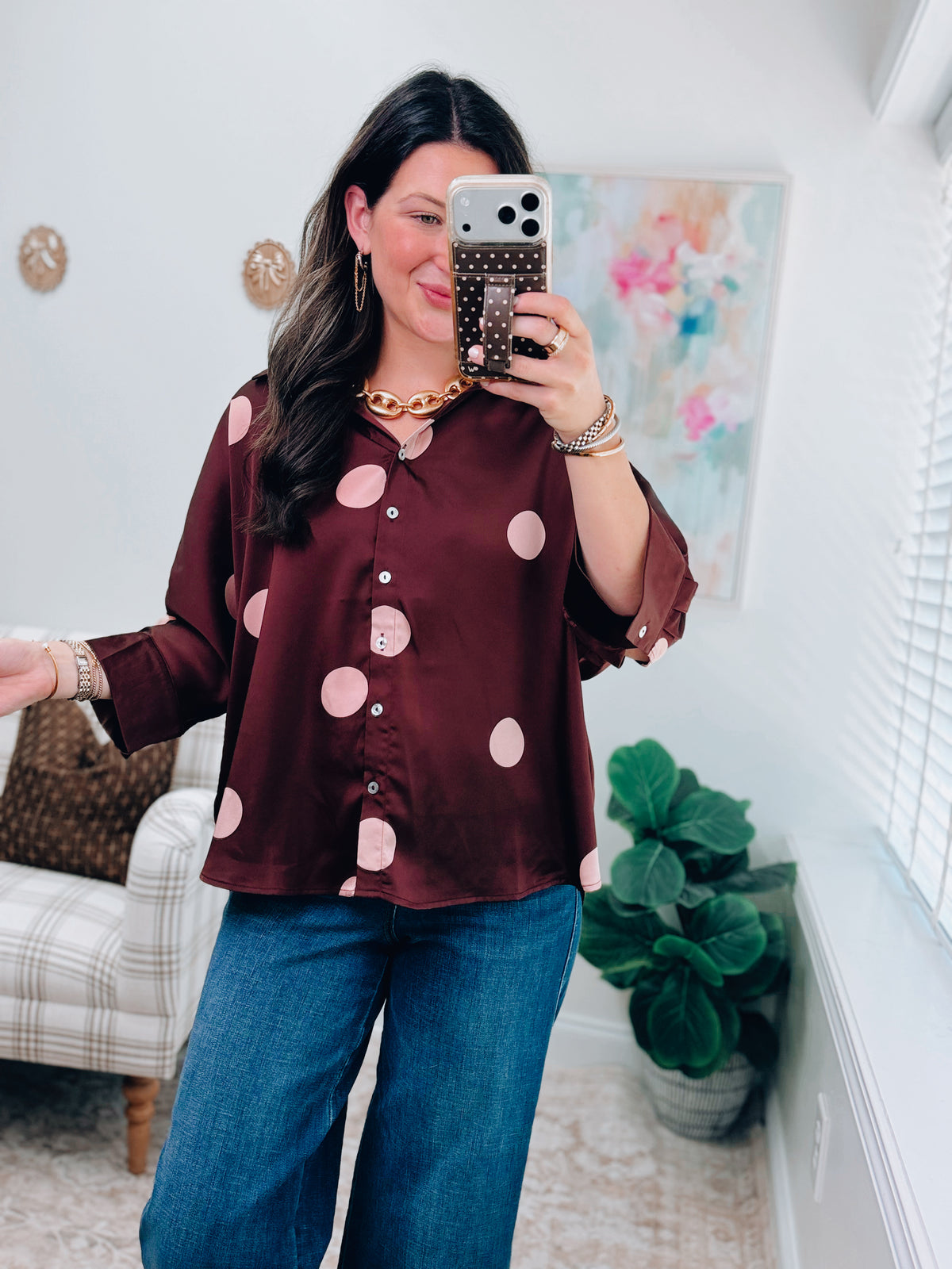 Josie Burgundy Polka Dot Dolman Top