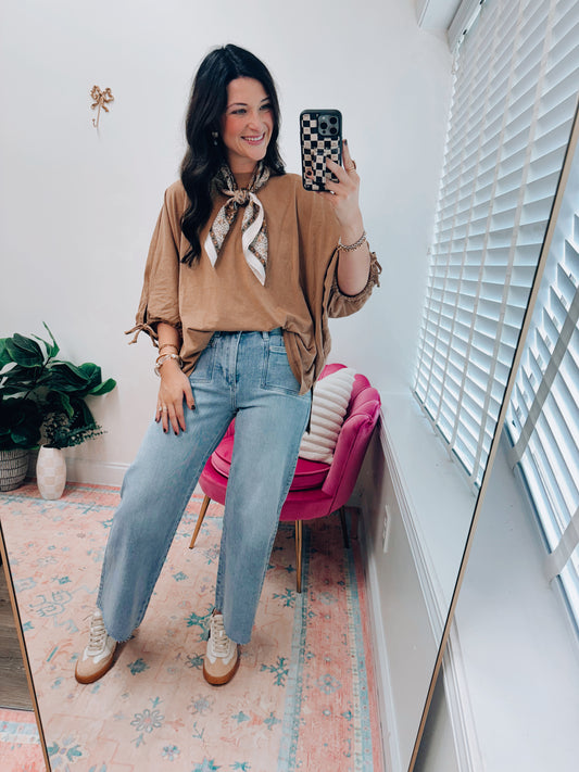 Latte Half Sleeve Tie Top