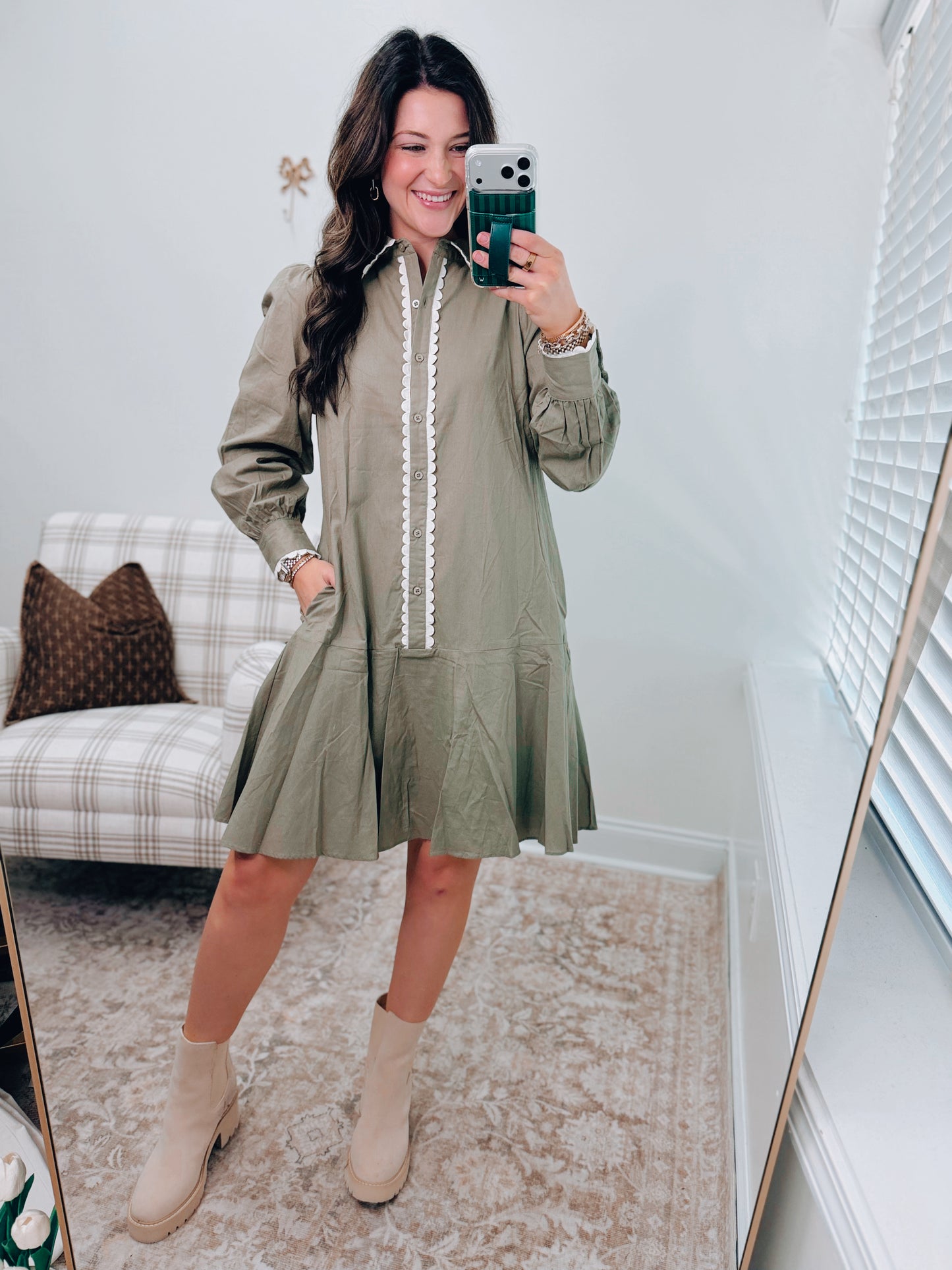 Poplin Scallop Trimmed Mini Dress