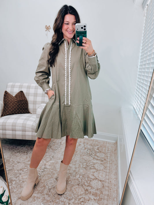 Poplin Scallop Trimmed Mini Dress