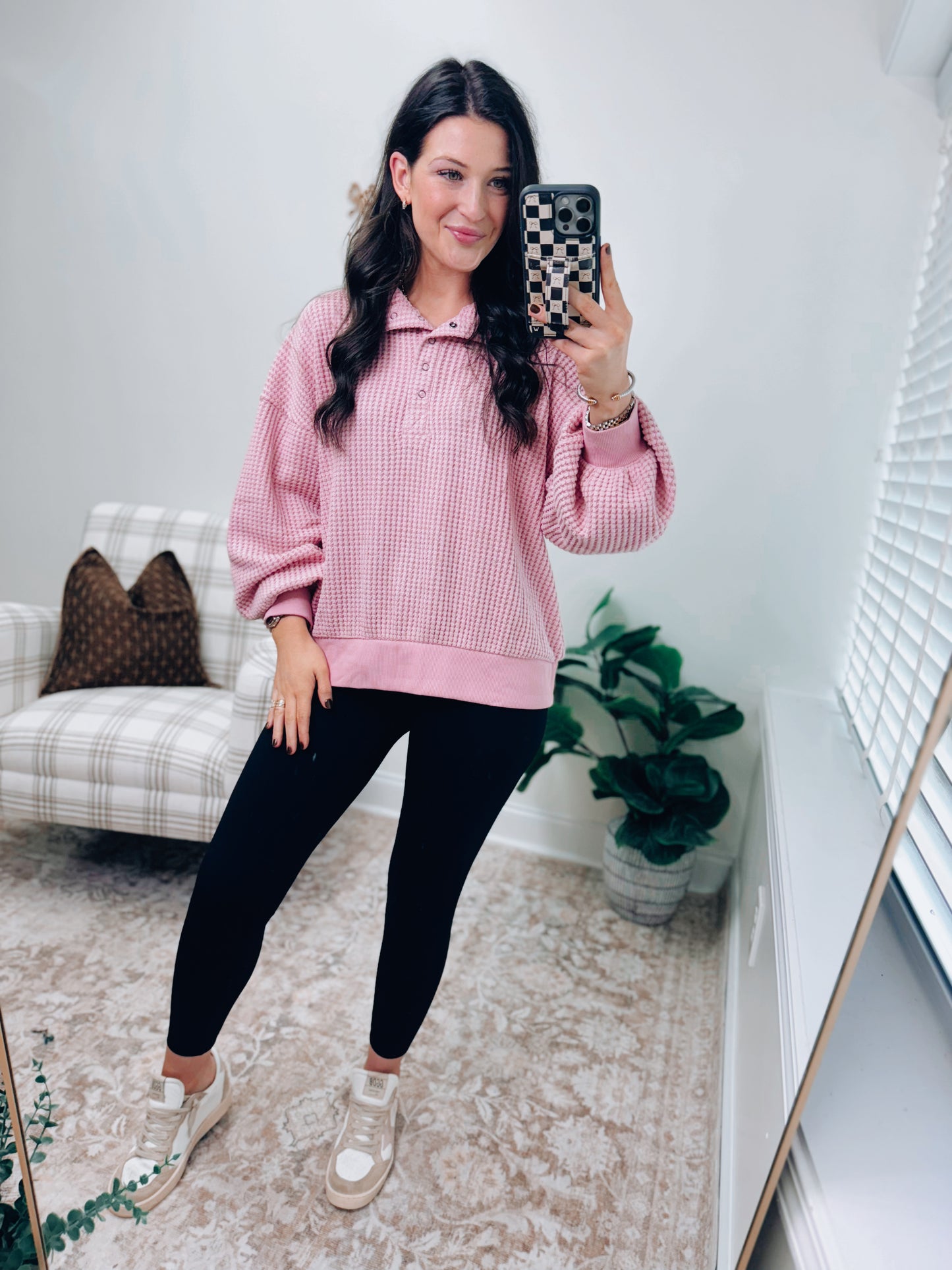 DOORBUSTER Pink Waffle Pullover